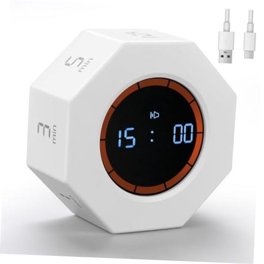 Rechargeable Pomodoro Timer, Small Gravity Timer () | Seven Preset Pearl White