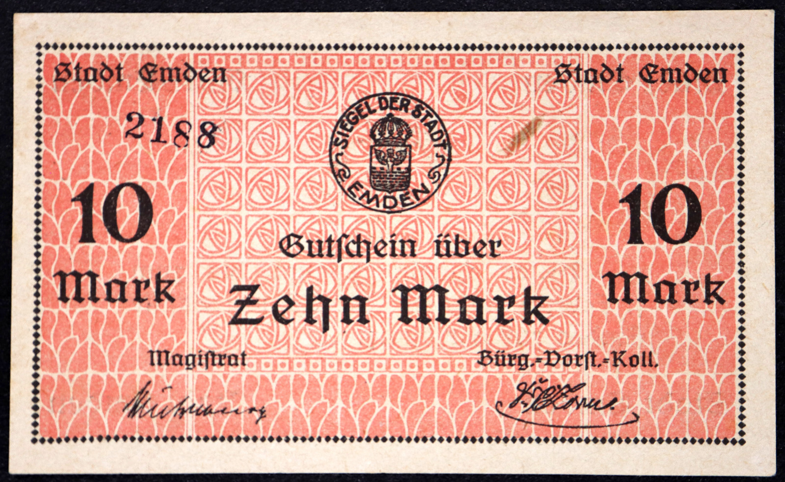 EMDEN 1918 10 Mark Grossnotgeld German Notgeld Banknote