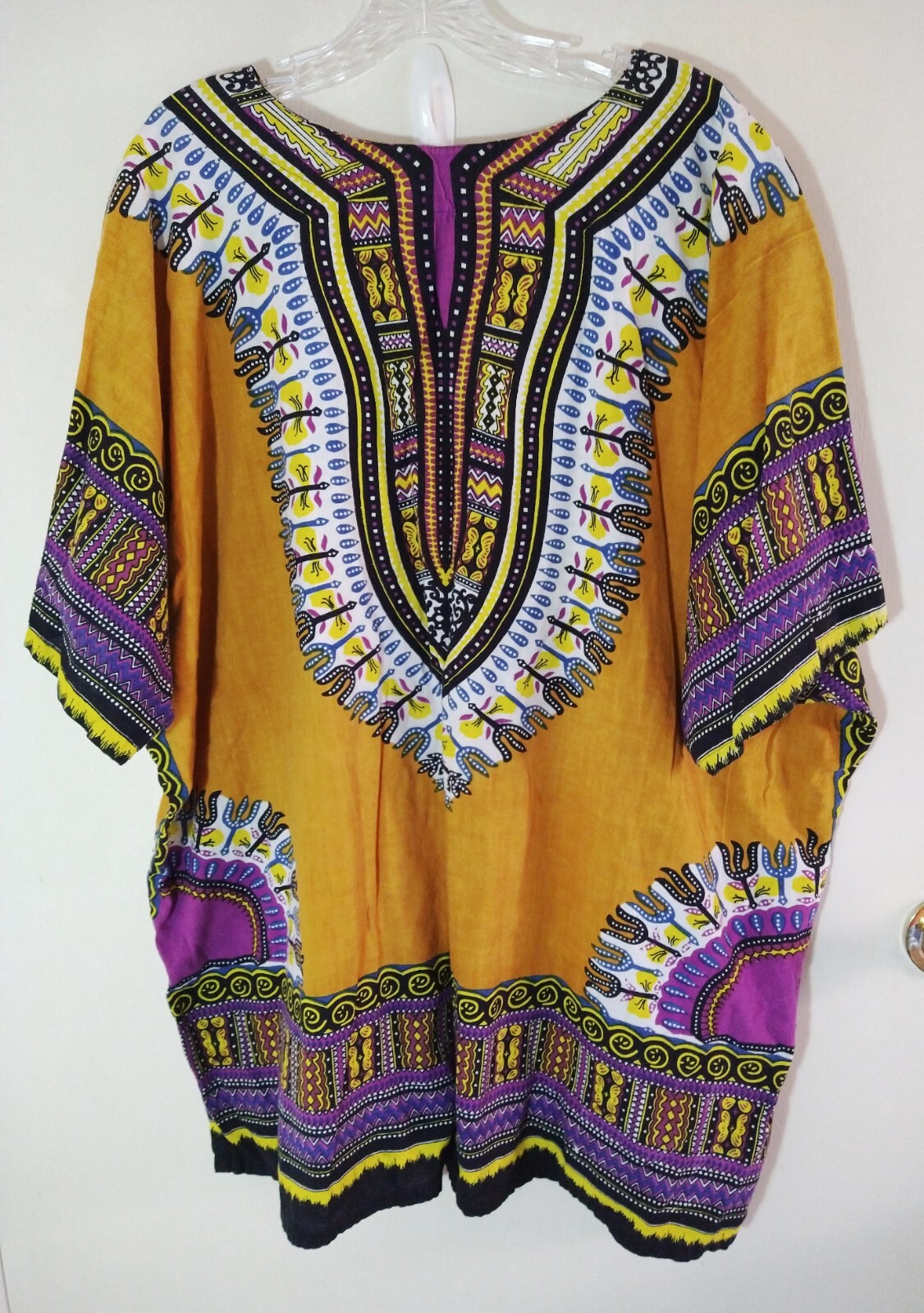 JACKPOT DASHIKI SHIRT UNISEX ONE SIZE GOLDEN & MULTI AFRICAN TRIBAL DESIGN  NWOT