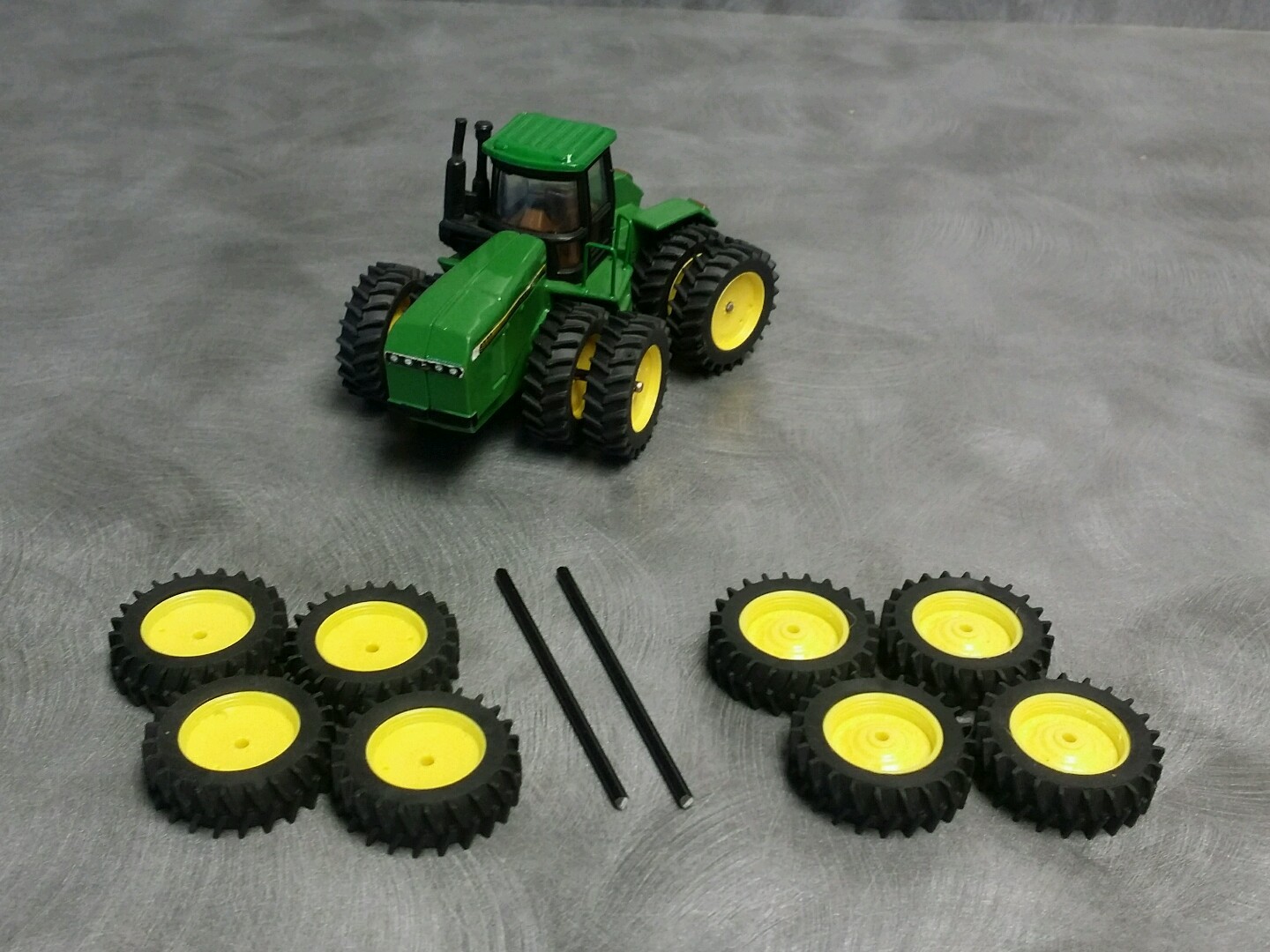 1/64 Farm custom scratch 20.8 R46  4WD tractor tire kit yellow rims + axels