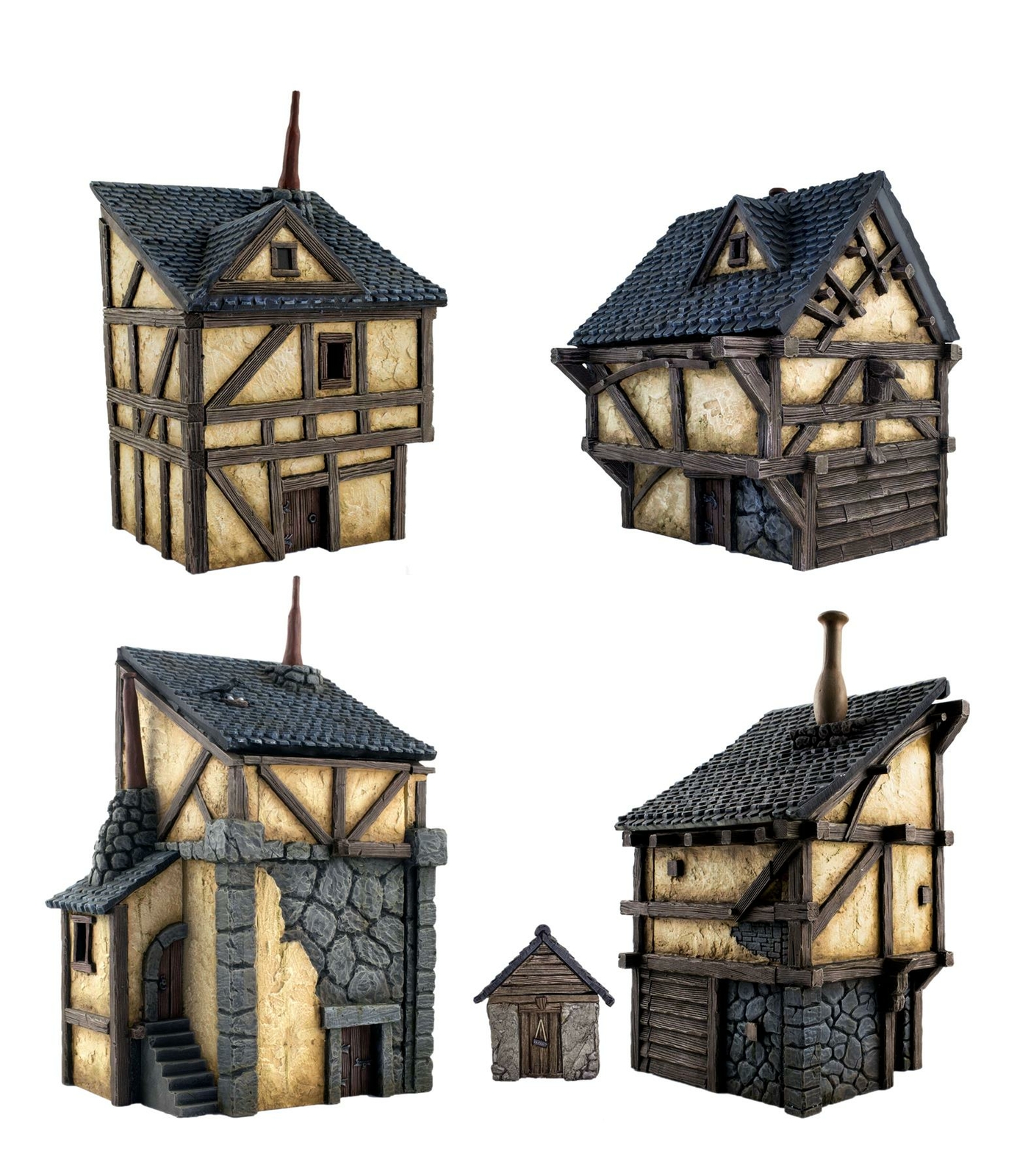 WWG Fantasy Village Set of 4 Houses – 28mm Medieval Wargame Terrain Scenery