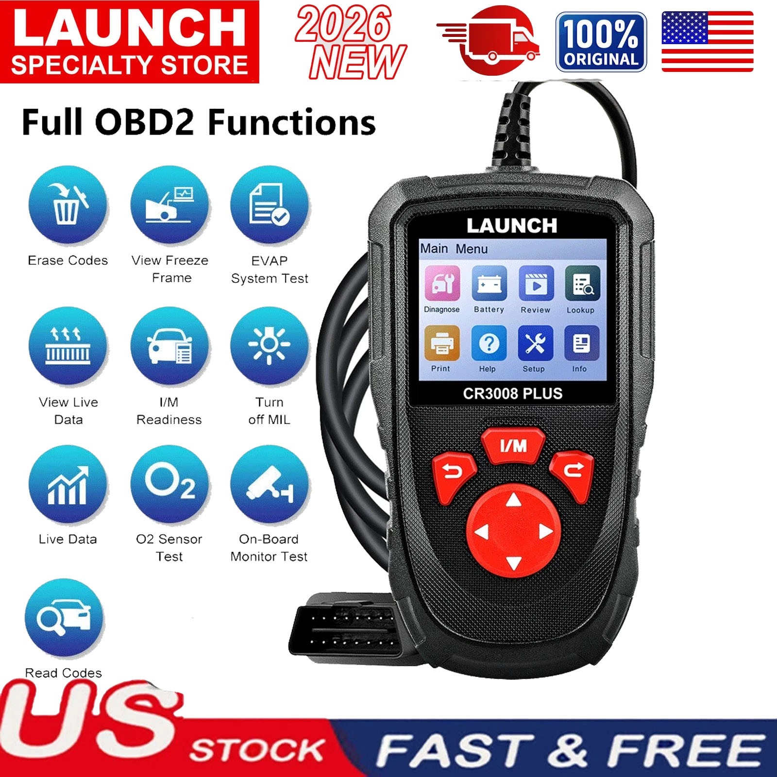LAUNCH CR3008 Plus OBD2 Scanner Code Reader Check Engine OBD Car Diagnostic Tool