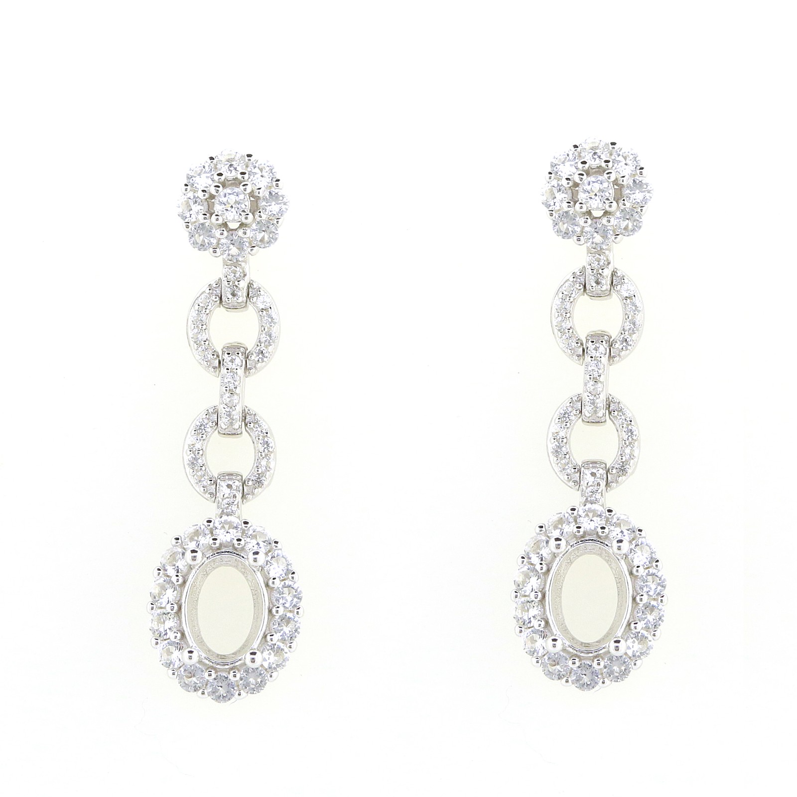 Sterling Silver Semi Mount Earrings Setting Oval OV 7X5mm White Topaz
