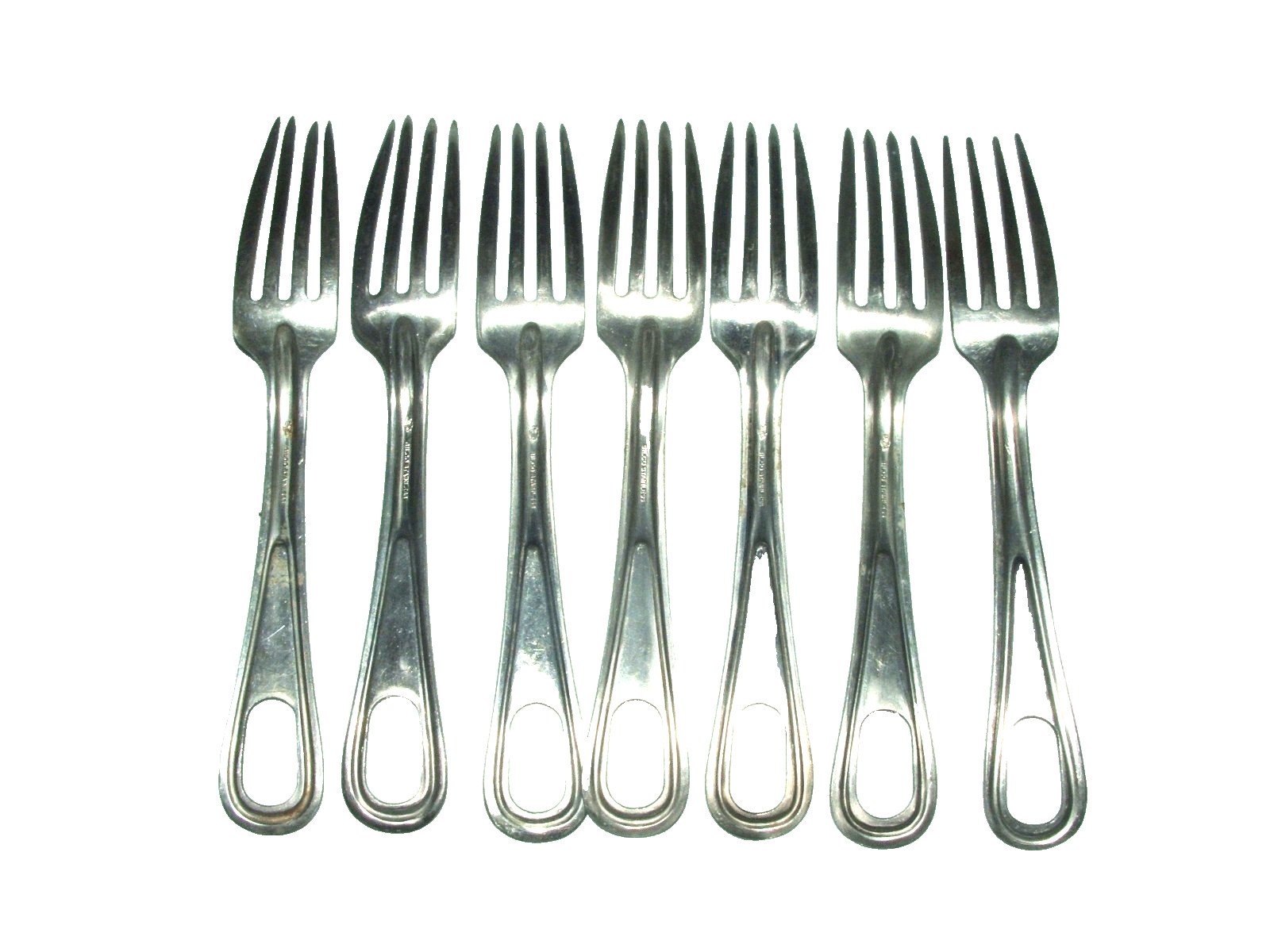 Lot of 7 M1926 Mess Forks, SILCO Marked, Stainless Steel