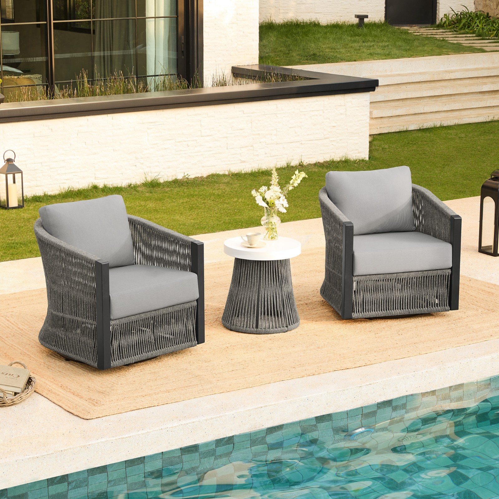 CHITA Boho Patio Rattan 360° Swivel Chair,Outdoor Wicker Furniture with Cushions