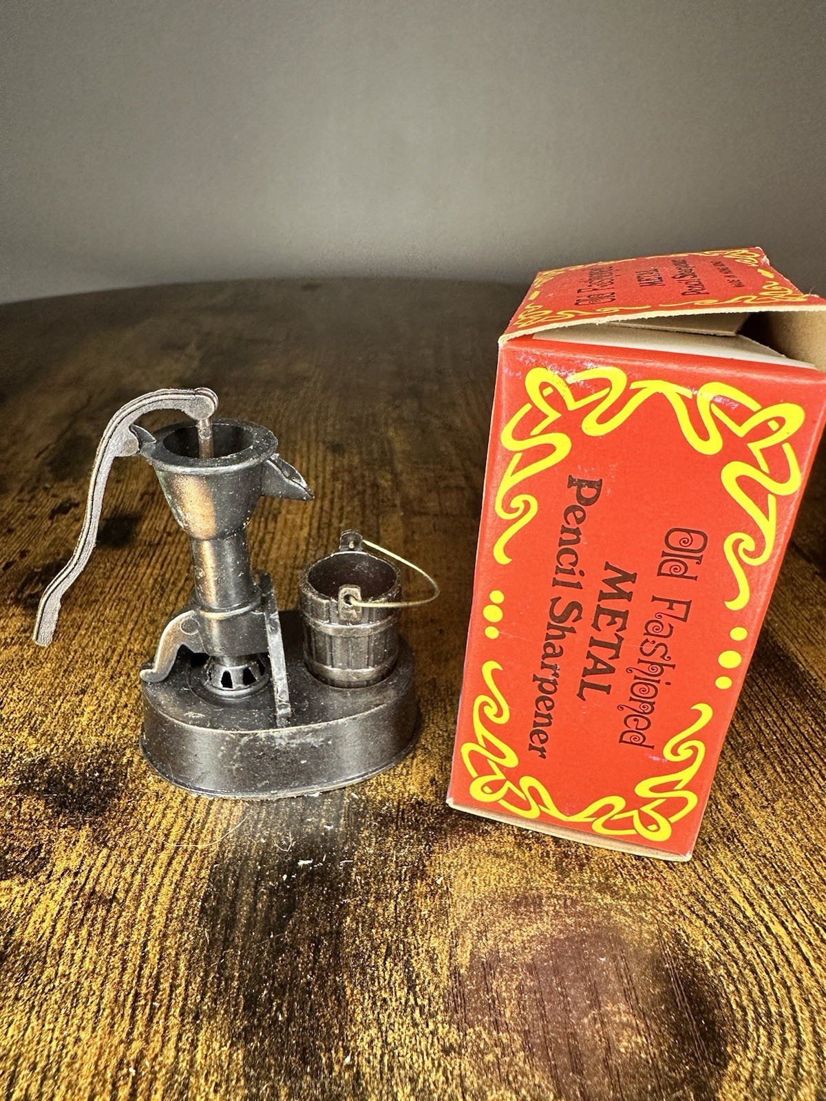 Vintage Water Pump and Bucket Miniature Bronze Die Cast Metal Pencil Sharpener