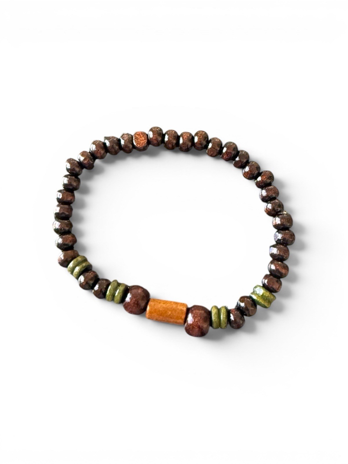 Handcrafted Brown and Green Beaded Stretch Bracelet
