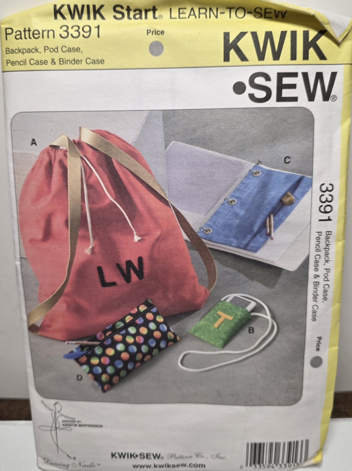 Vintage Kwik Start Learn To Sew-  Backpack/Pod Case/Pencil Case/Binder Case 3391