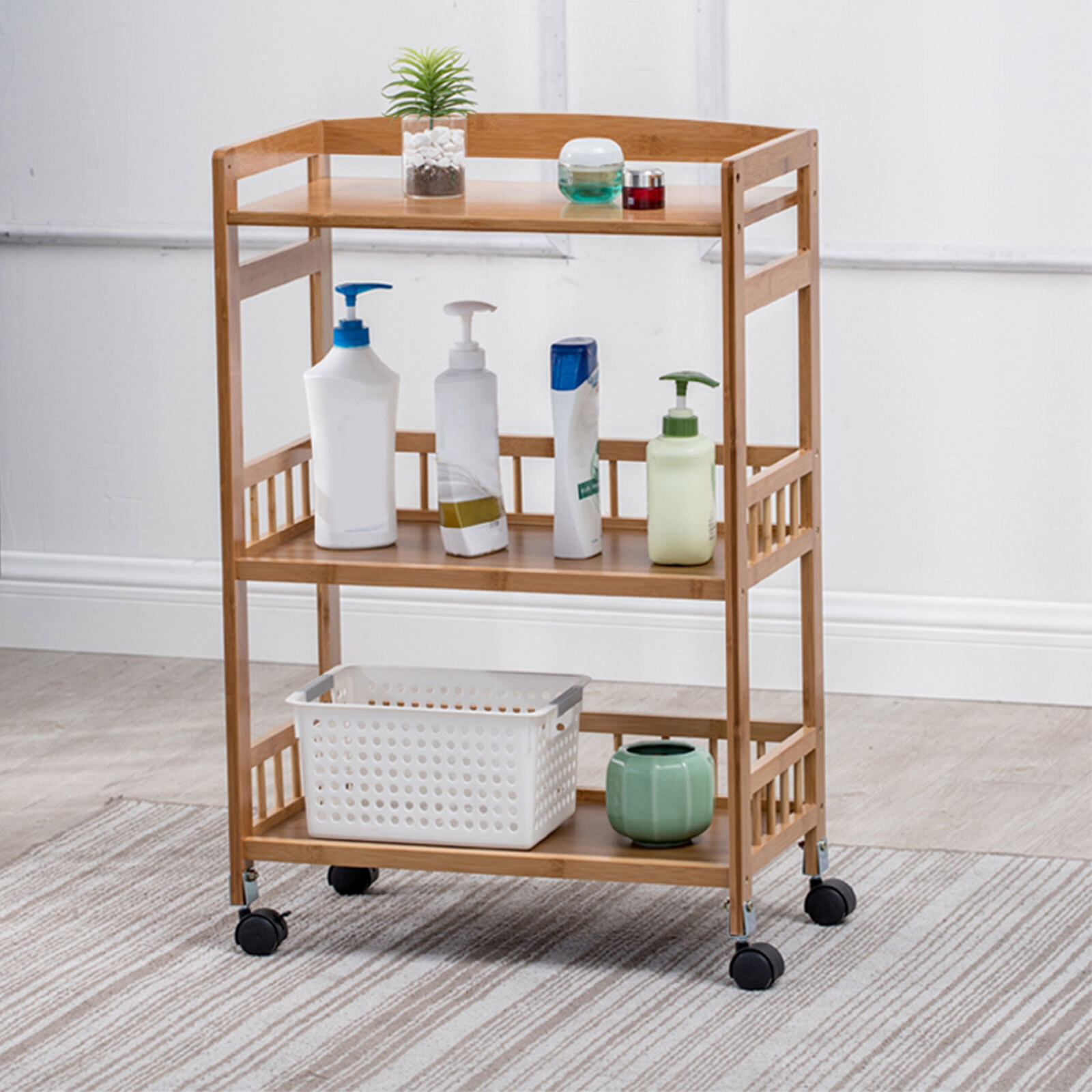 3-Tier Kitchen Serving Cart Rolling Serving Cart Mobile Serving Cart With Fence