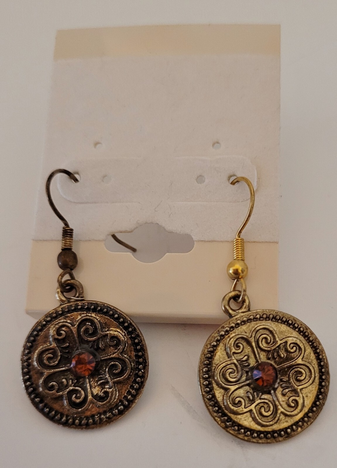 VTG Pair MCM / Retro Hand-Made Earrings-Gold w/Red Crystal