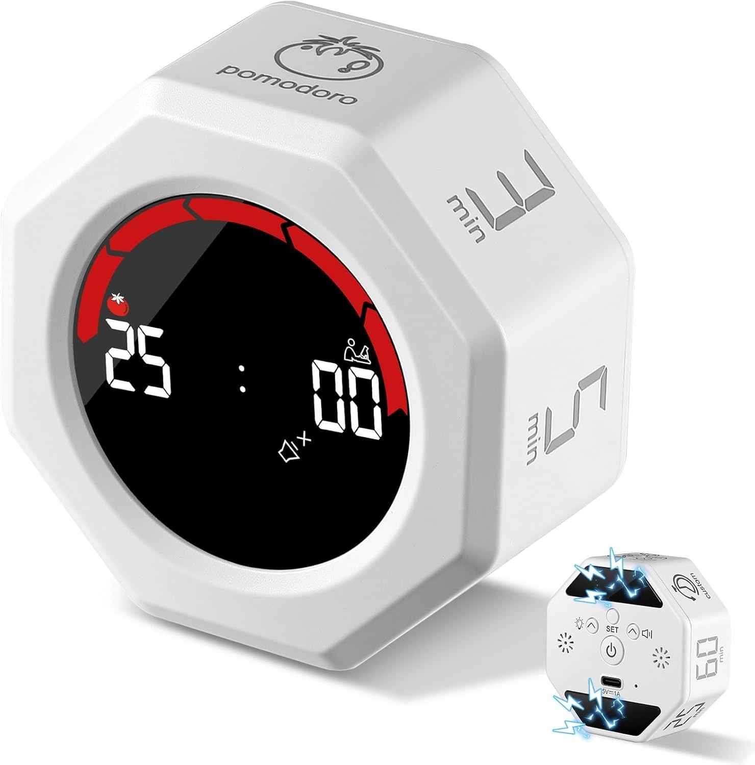 Pomodoro Timer Magnetic Kitchen Timer Angle Rotating Screen with Gravity Sensor