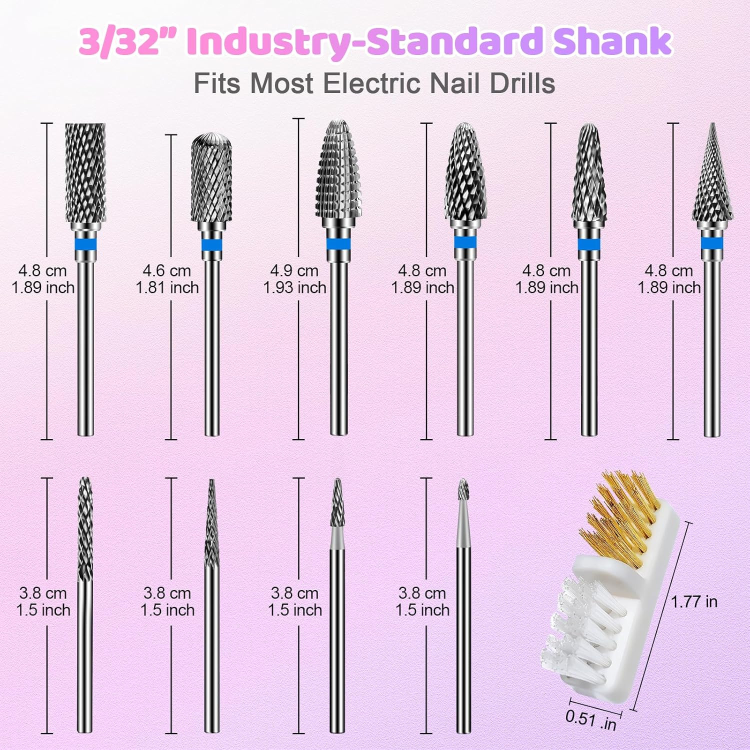 Nail Drill Bits Set: 10PCS Tungsten Carbide Nail Drill Bits for Acrylic Nails, 3