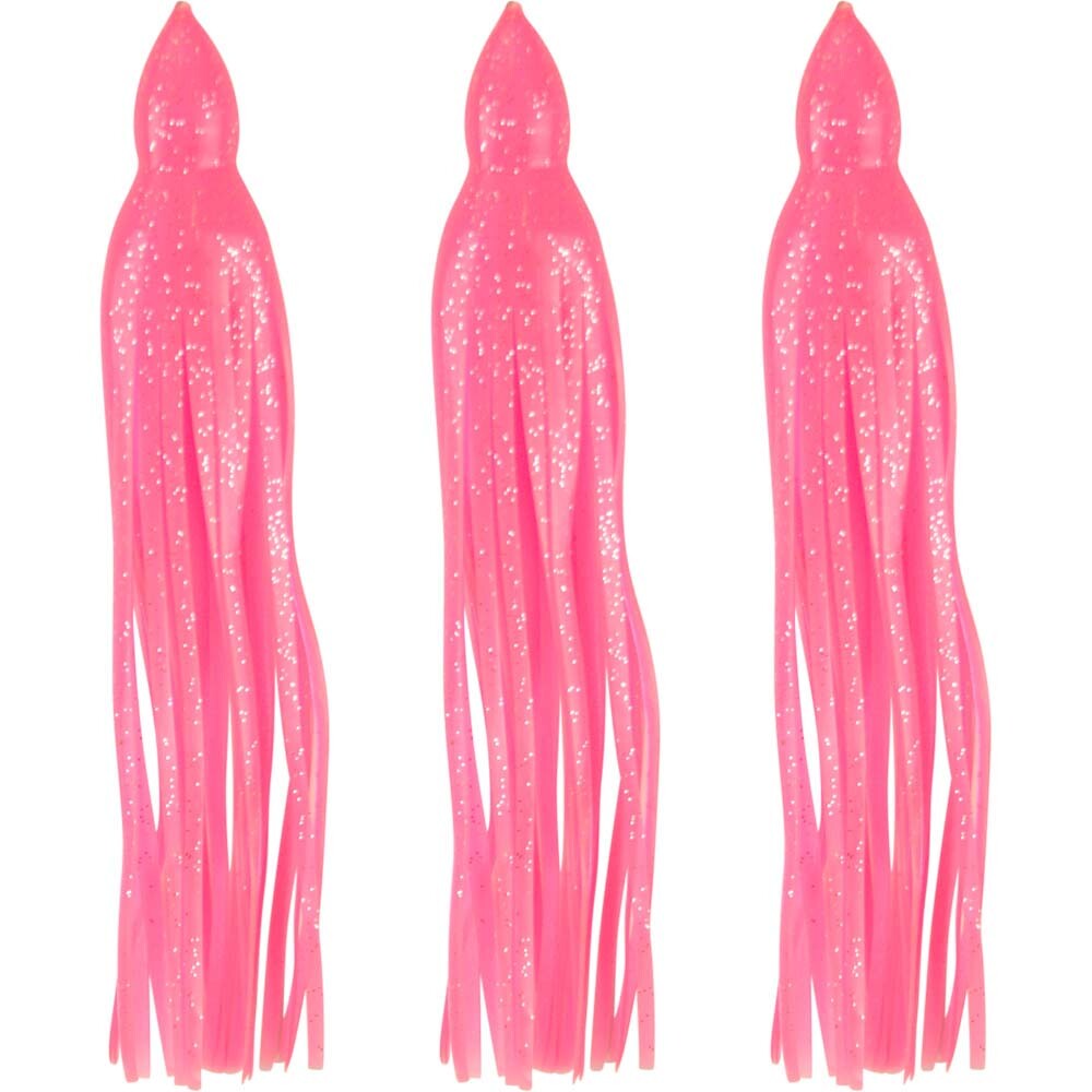 5.5" to 8.5" Octopus Hoochie Squid Skirt - Glow In The Dark Pink - 3 Pack
