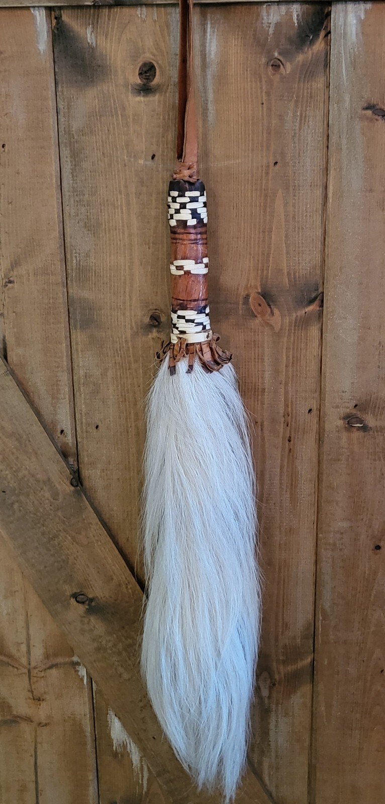 Vtg. Handmade Western Rawhide & Horse Hair Quirt