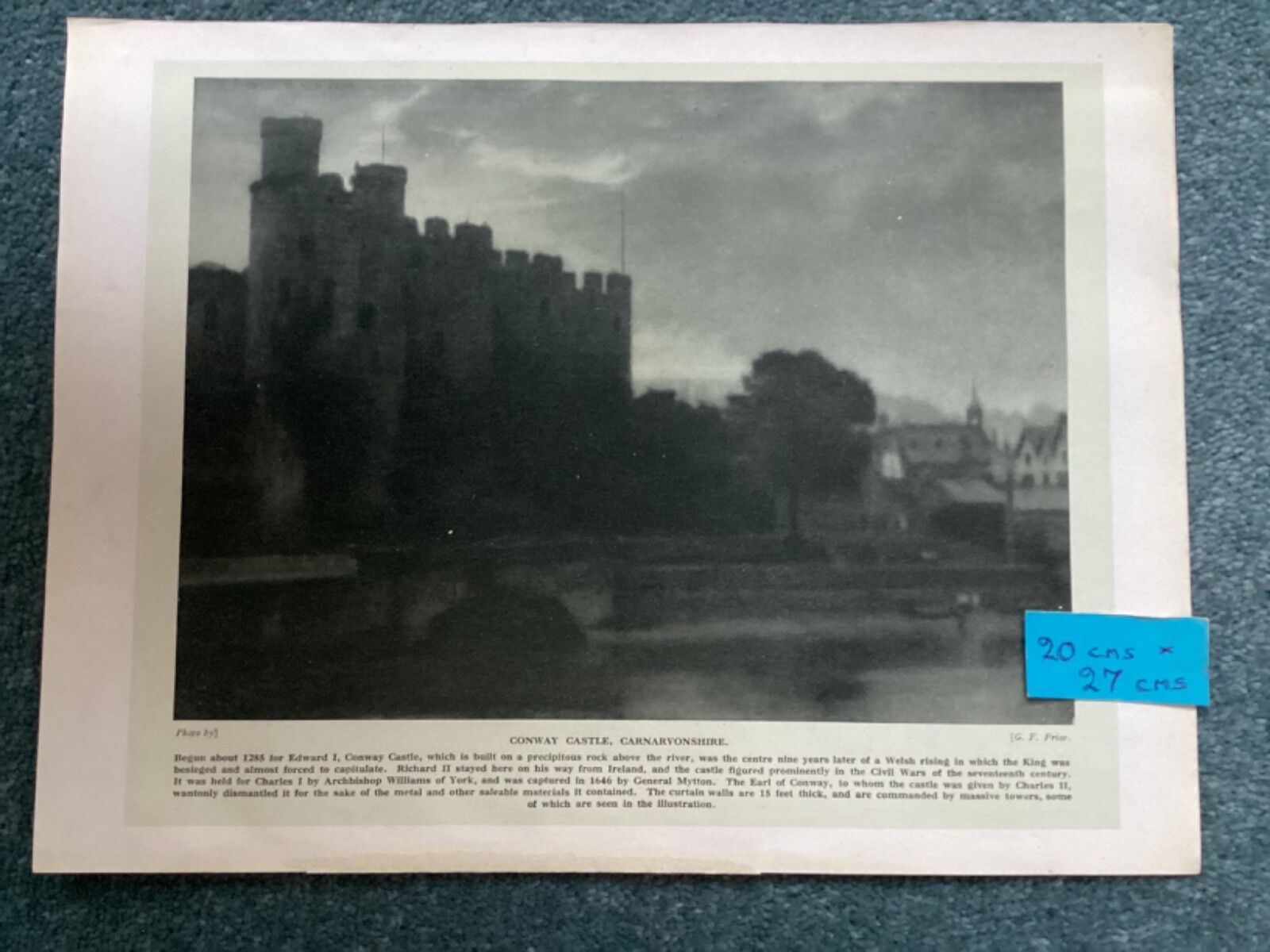 Antique print, A ROUGH SEA in HASTING,S, & CONWAY CASTLE, CARNARVONSHIRE