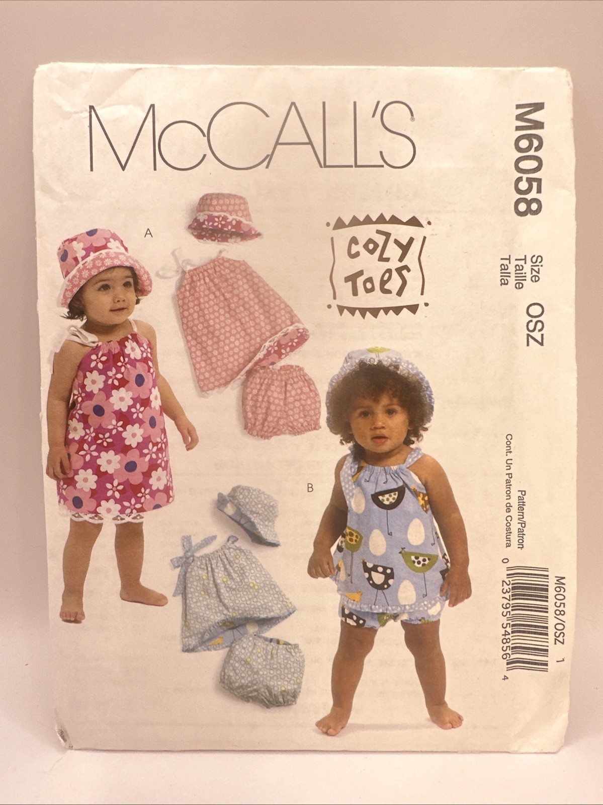 McCall's Pattern Infants Reversible Dresses, Panties & Hat M6058 SZ S M L  Uncut