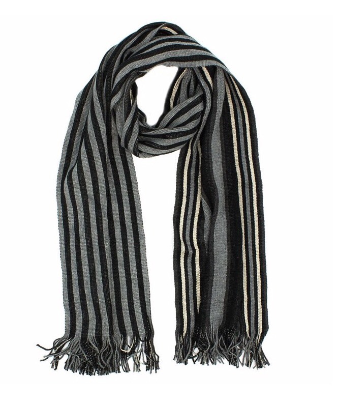 *NEW Apt 9 Classic Striped Black & Grey Fringed Winter Scarf 70" Unisex-Adult