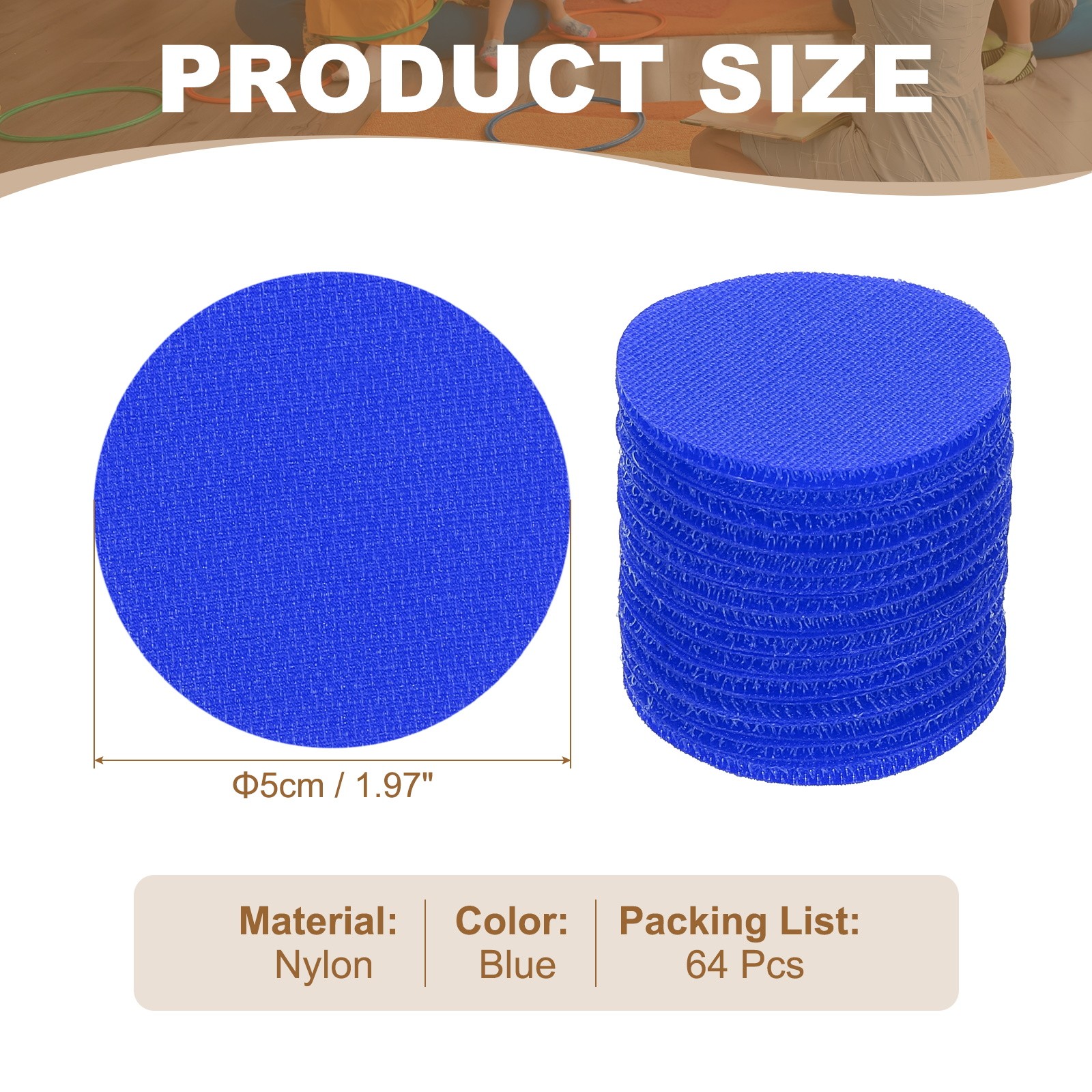 64Pcs Carpet Spots for Classroom, 2 Inch Floor Dots Markers, Blue