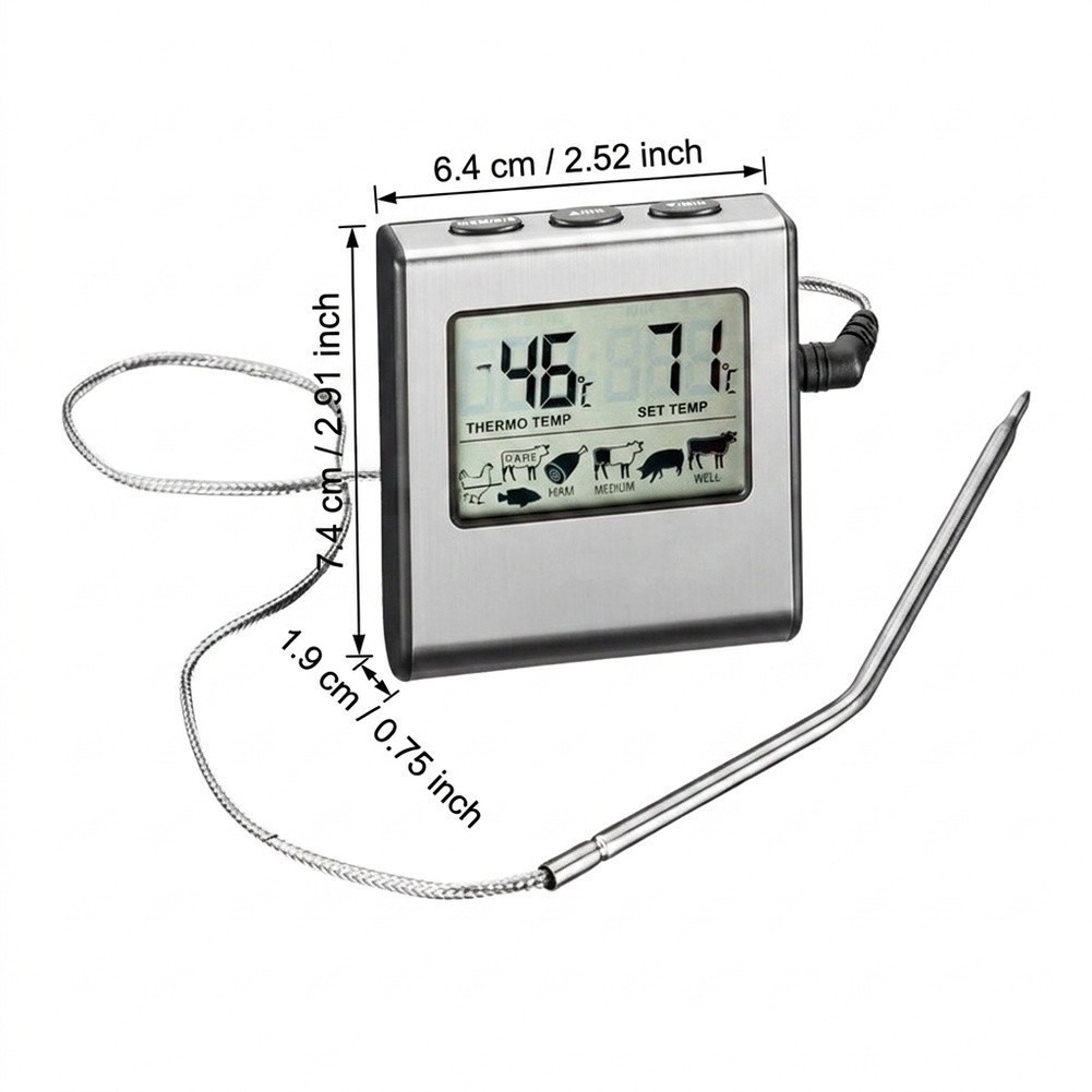 LCD For cooking Thermometer with Timer Function and Stainless Steel Probe