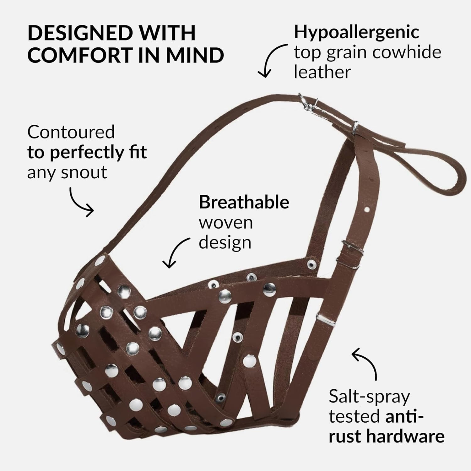 Breathable Handmade Leather Muzzle - Secure Anti-Barking Solution for Large Dogs