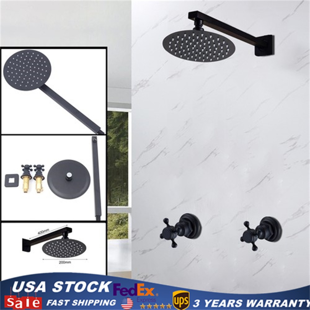Shower Faucet Set Wall Mount 2-Handle Mixer Valve Tap Cold and Hot Round Head