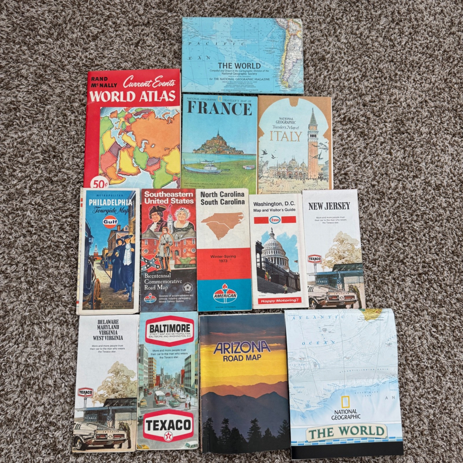 12 Road Maps + 1962 World Atlas Gas Station 1960-1970s Washington DC Maryland