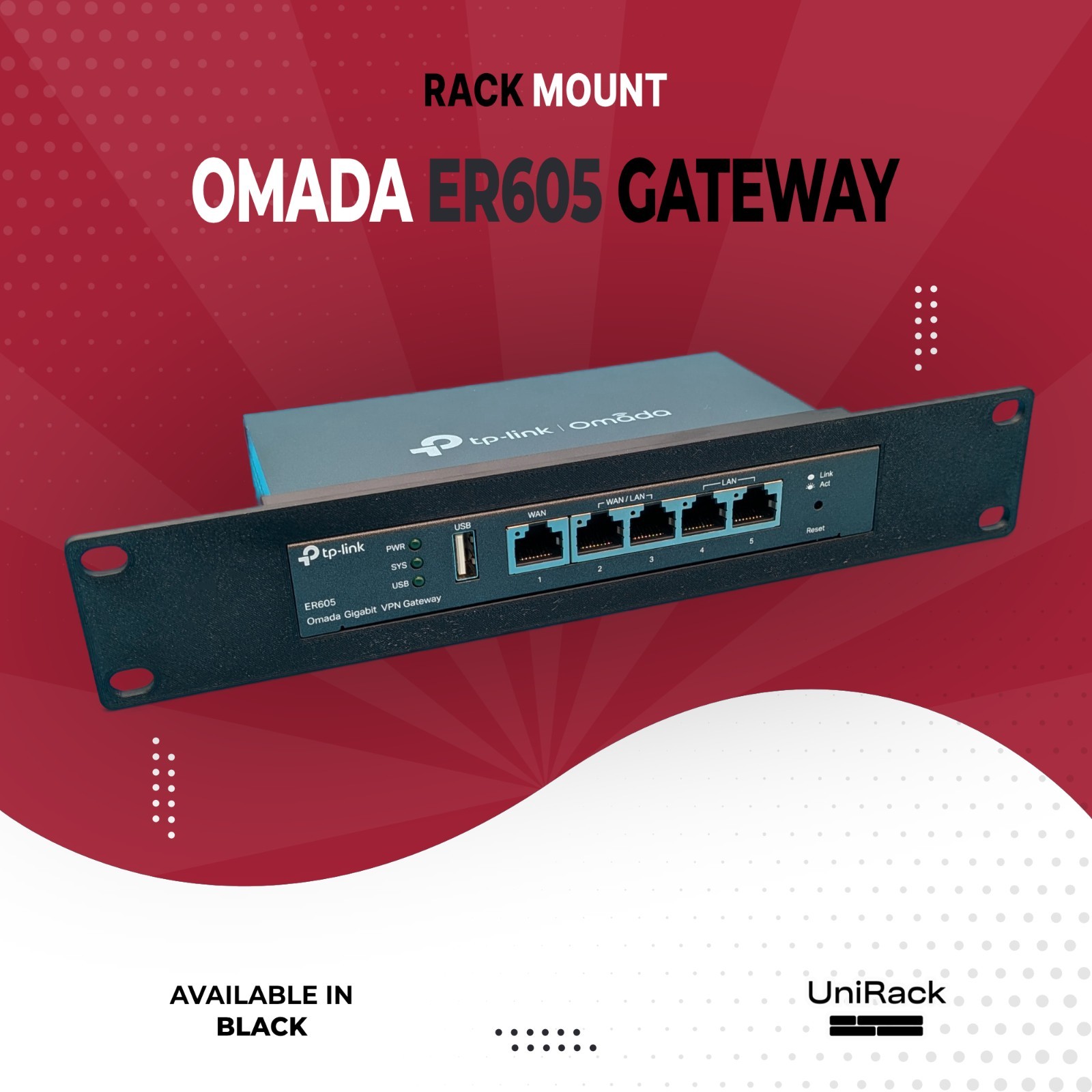 10" Rack Mount for Omada ER605 Gateway - 10 to 8 Inch Widths Available