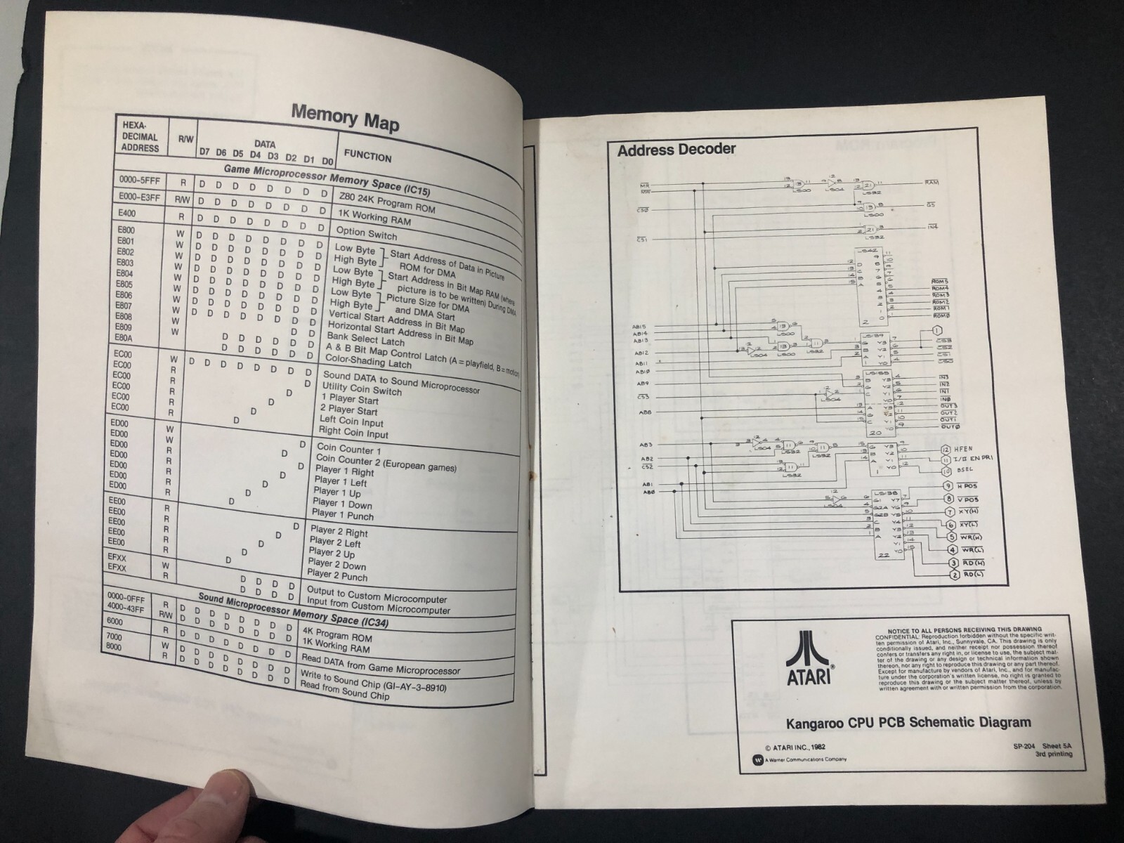 Atari Schematic Package Supplement to Kangaroo Operators Manual