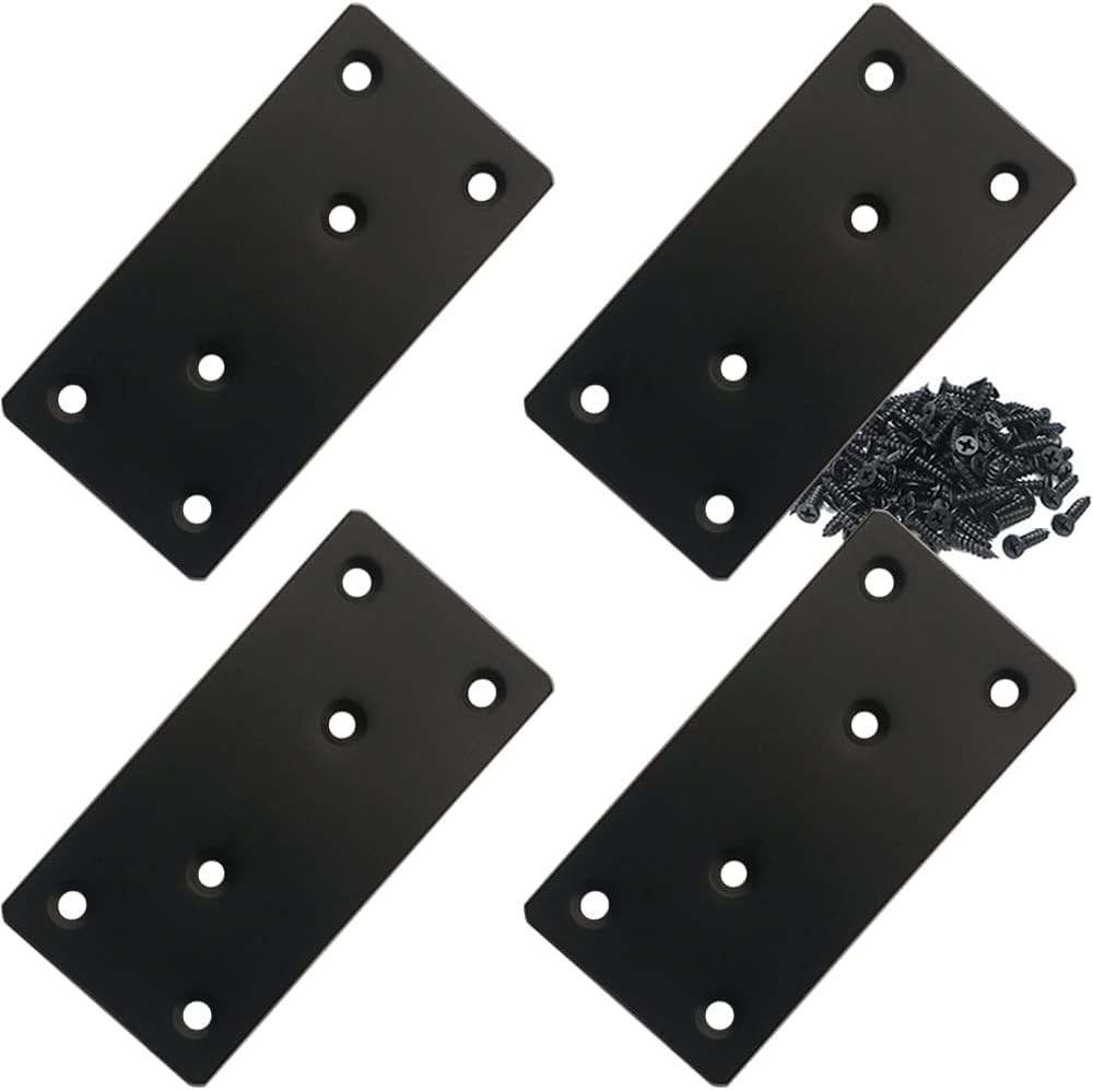 4 Pcs Black Flat Mending Plate Stainless Steel Bracket 4 x 2 inch