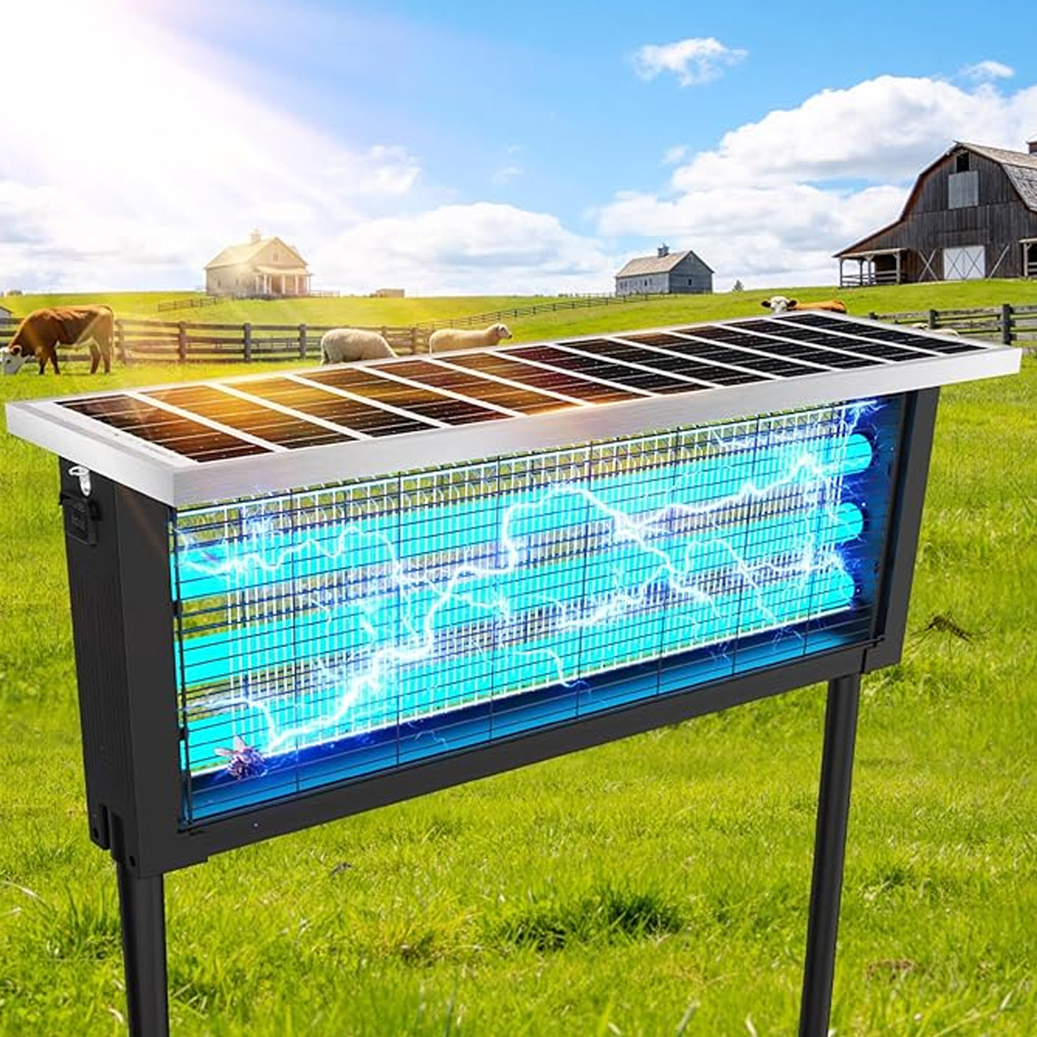 Solar Bug Zapper Outdoor Mosquito Zapper 4500V Waterproof Rechargeable Fly Trap
