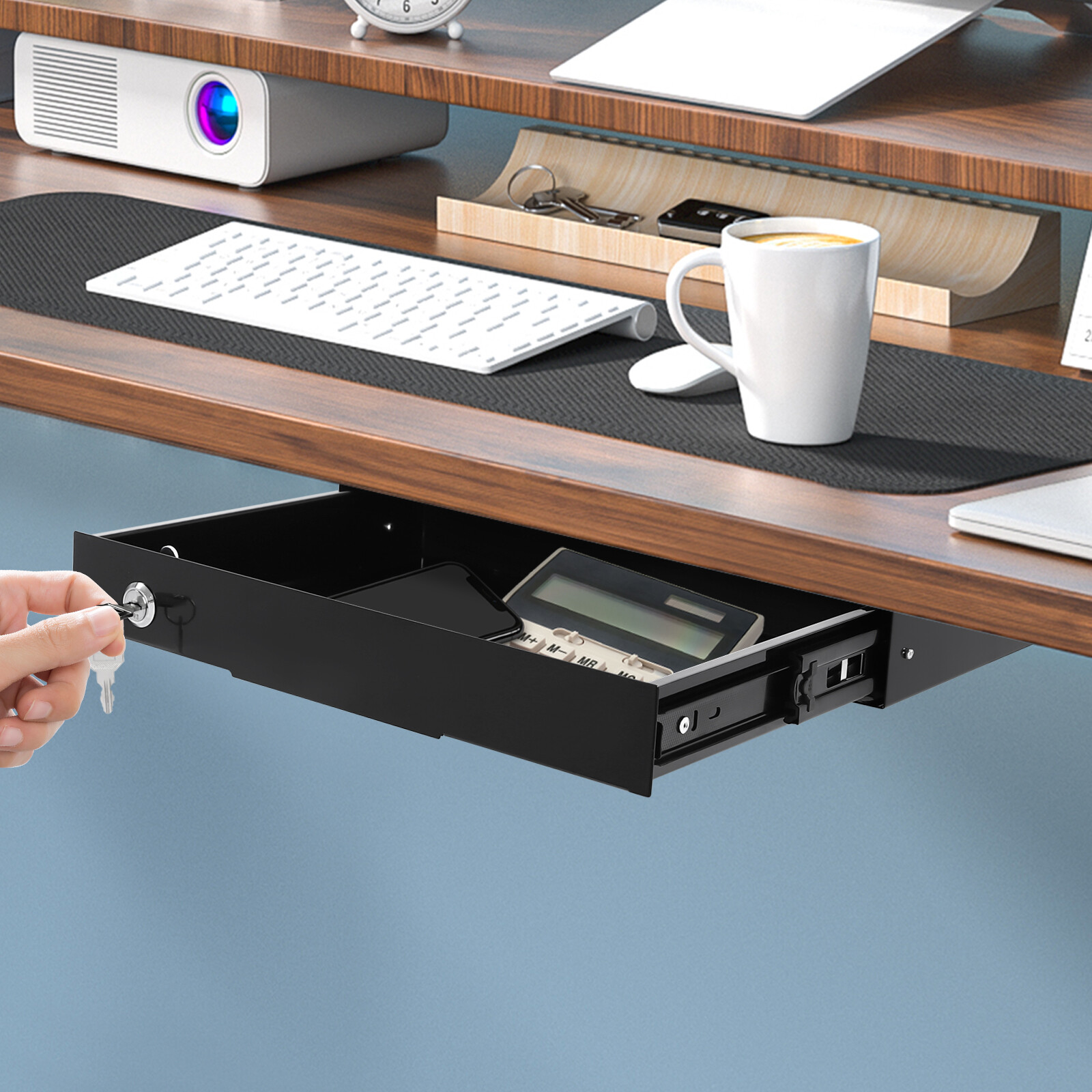 Under Desk Mounted Sliding Pull-out Drawer Drawer Storage Organizer For Office