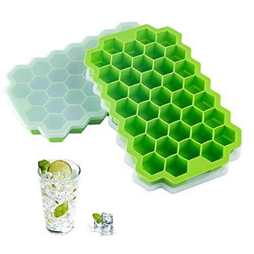 2 Pcs Silicone Ice Cube Trays with Lid Honeycomb Shaped Ice Mold for Cocktails