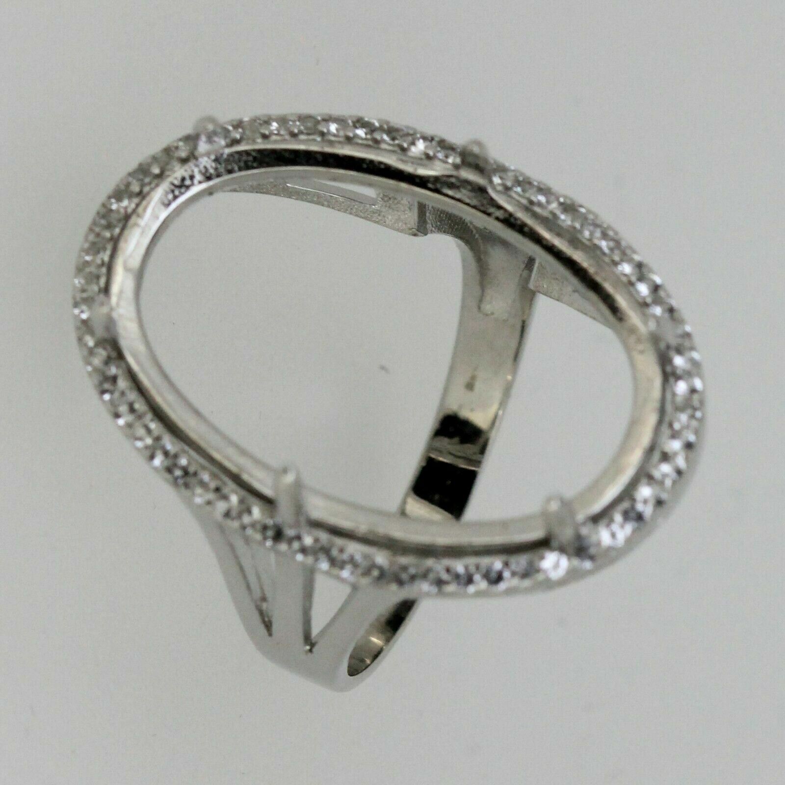 Sterling Silver Semi Mount Ring Setting Cabochon OV 24x16mm Halo White Topaz