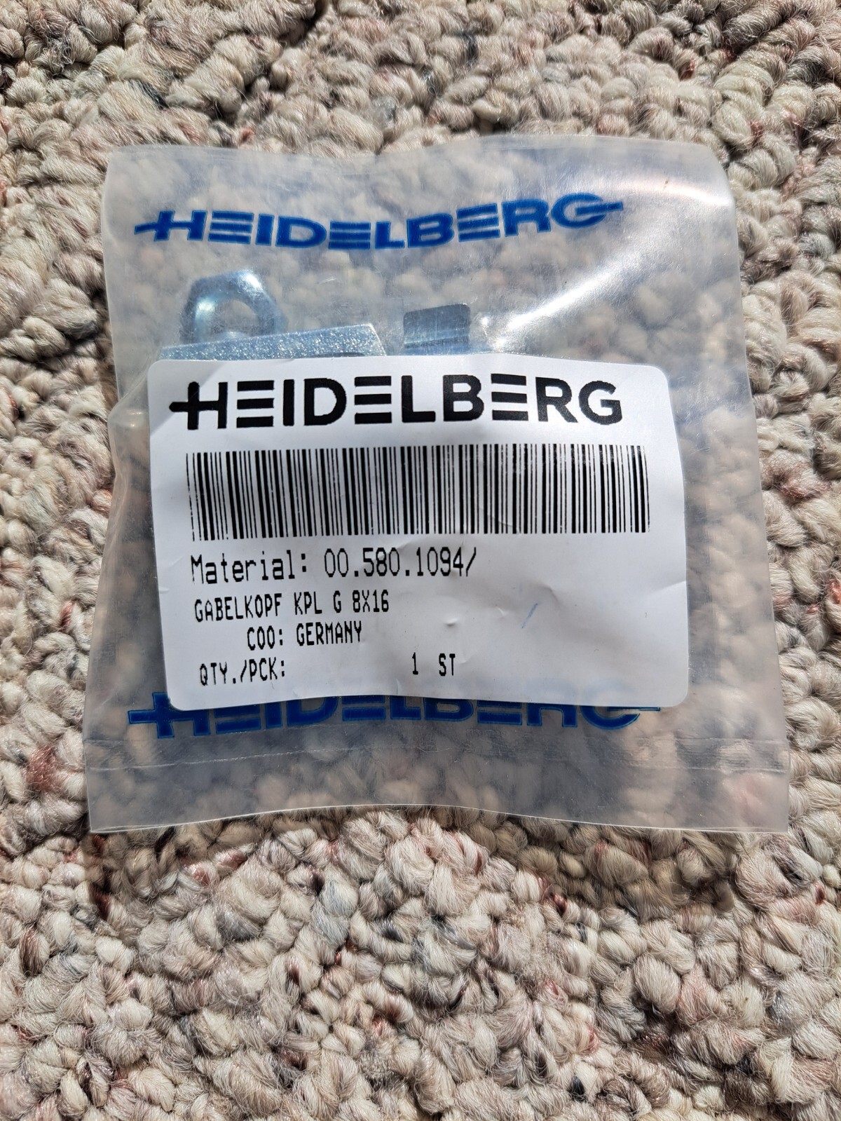 HEIDELBERG 00.580.1094 NEW FORKHEAD CPL G 8X16 FOR SM102 IMPRESSION PRESSURE