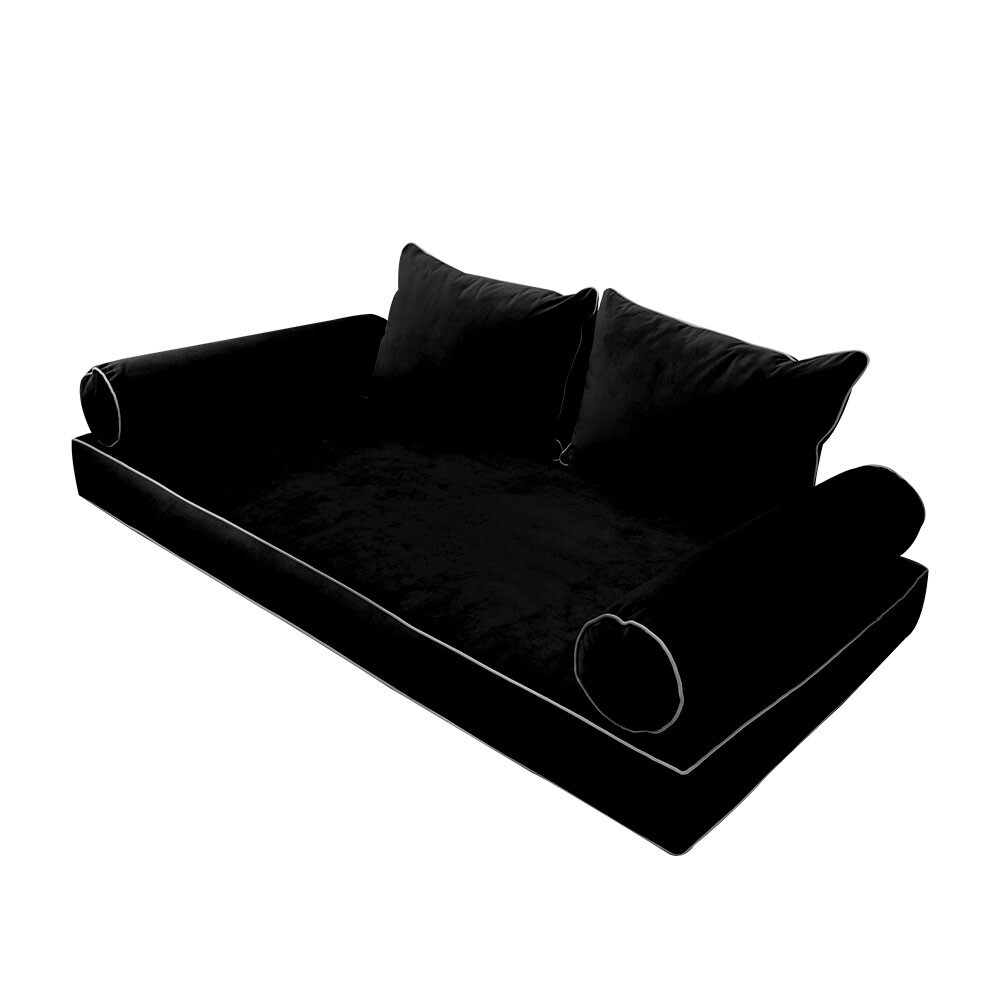 SLIPCOVER ONLY V4 Velvet Daybed Mattress Pillow Contrast Pipe Trim Twin-XL AD374