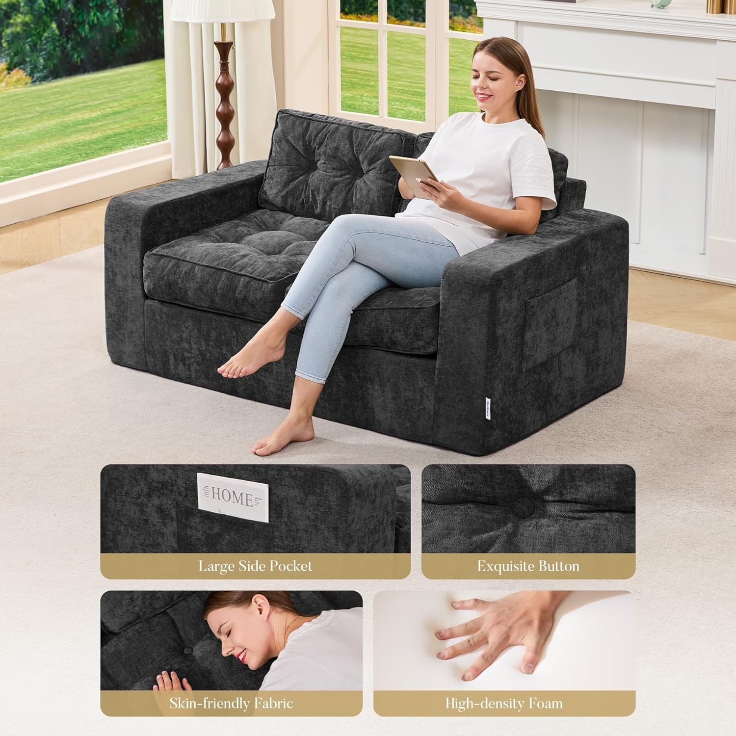 Sofa Couch Loveseat Sofa W/ Chenille Fabric 2-Seater Sofa Small Spaces