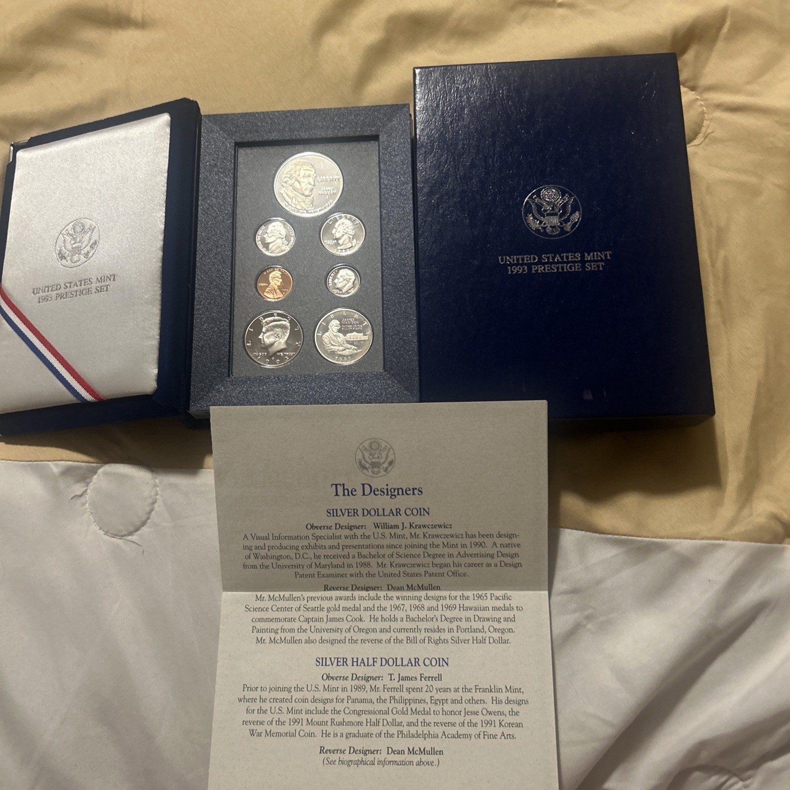 1993-S US Mint Prestige Proof Set James Madison Silver Dollar Box & COA 7 Coins