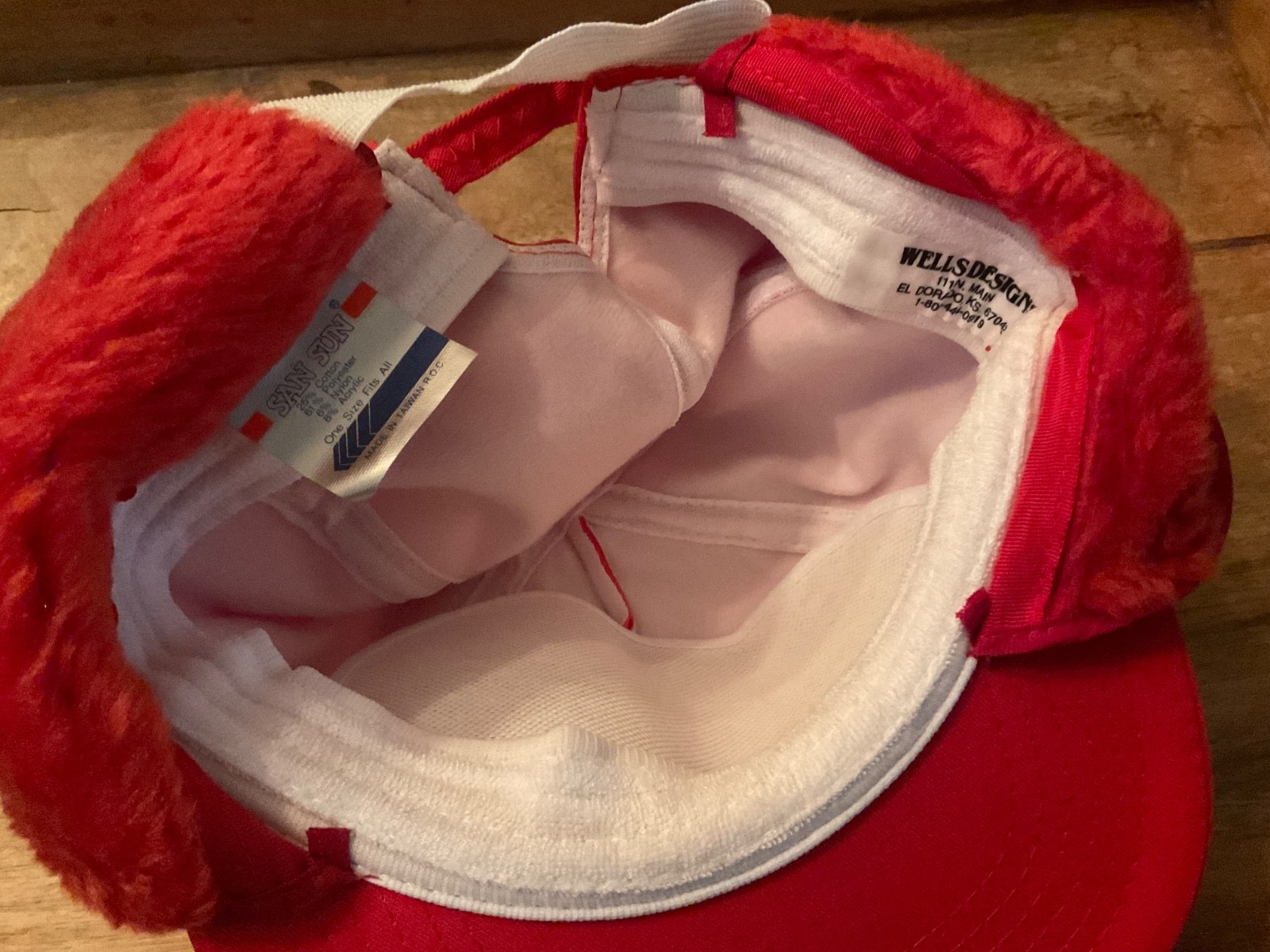 VINTAGE SAN SUN FAUX FUR EAR FLAP BRIM HAT HOGOBOOM TRUCKING ( ADULT OS ) RED