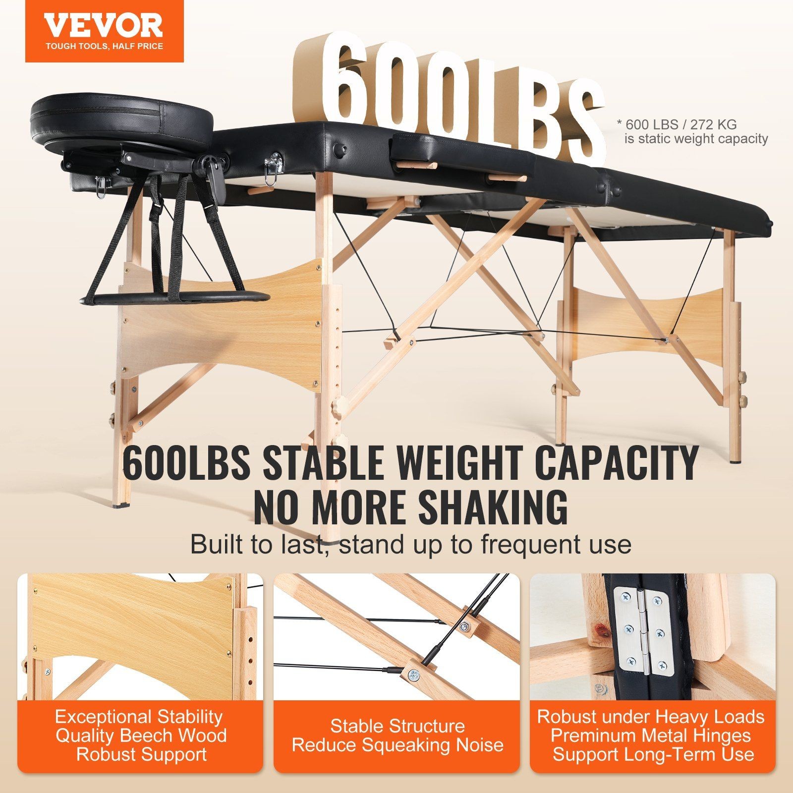 Ultra Strong 28in Massage Table 600lb Load, Folding Design for Mobility