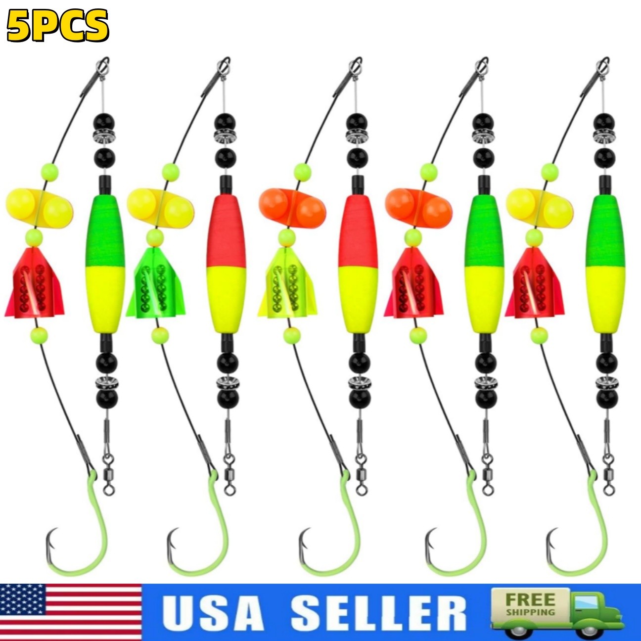 Catfish Fishing Rigs Ready Kit 2 in 1 Rotating rattles/Double Rattles Beads 5PCS