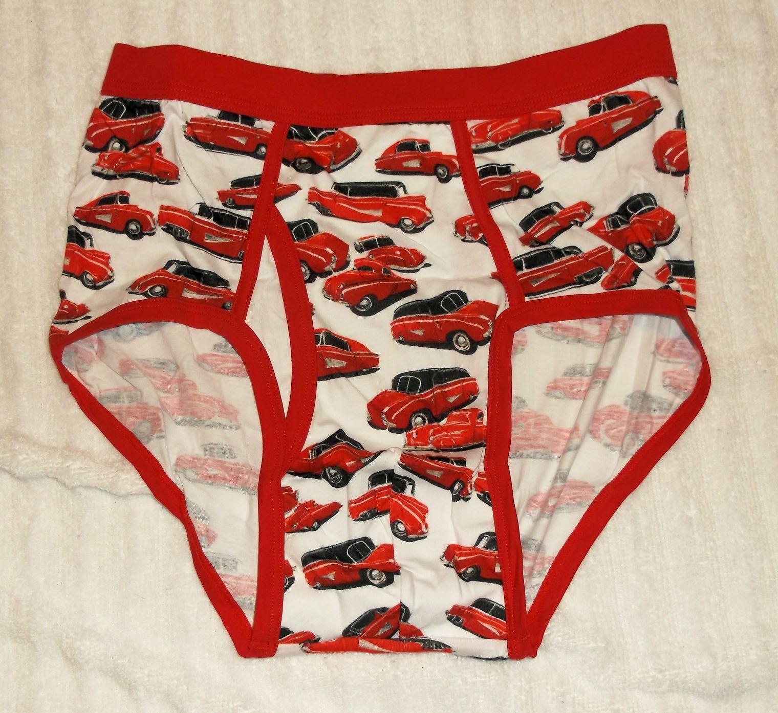 Men's Cars Pattern Adult Briefs Underwear - Red Colored Waistband  S, M, L, XL