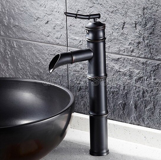 Black Bronze Bamboo Bathroom Vessel Sink Tap Lavatory Vanity Basin Faucet ahg017