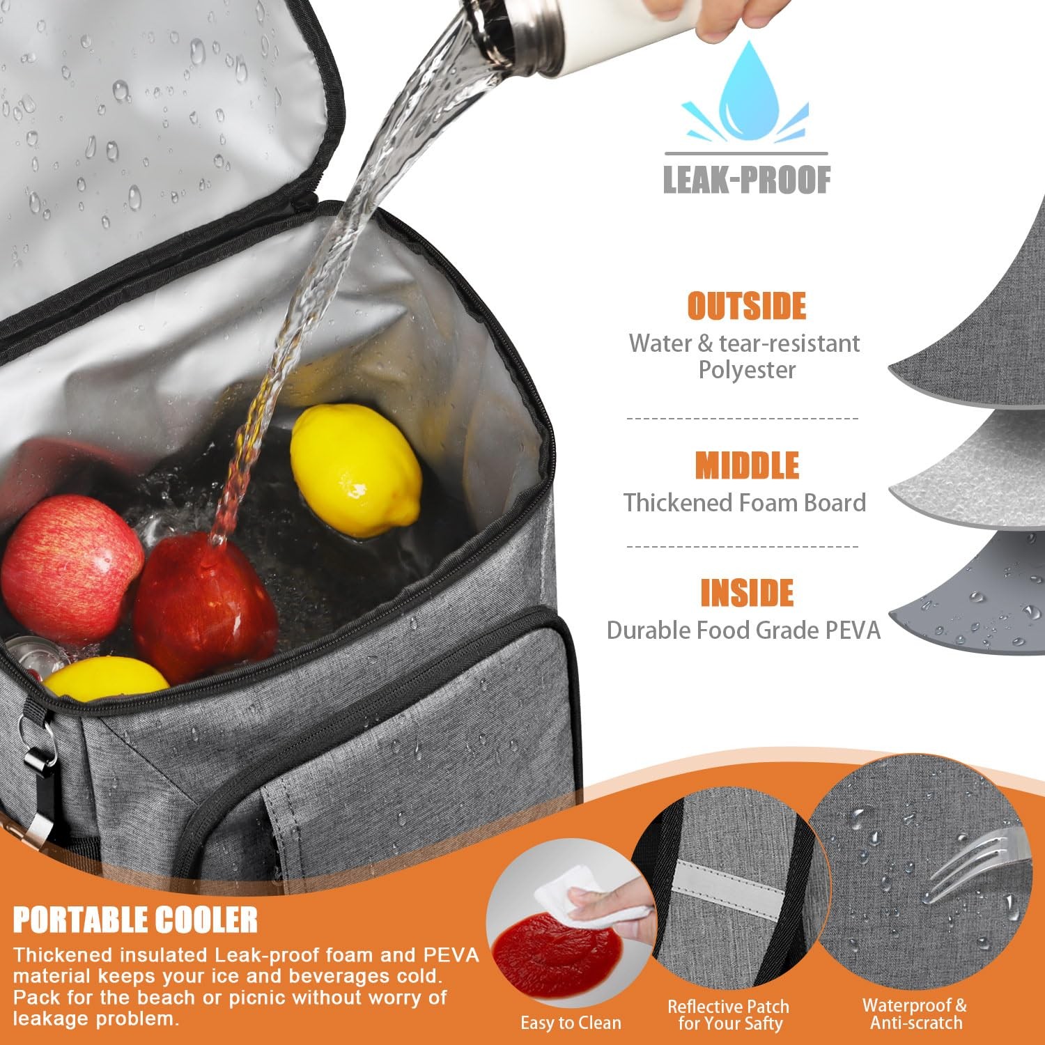 Capolo Cooler Backpack Insulated Leak Proof 36 Cans, Soft 36 Gray