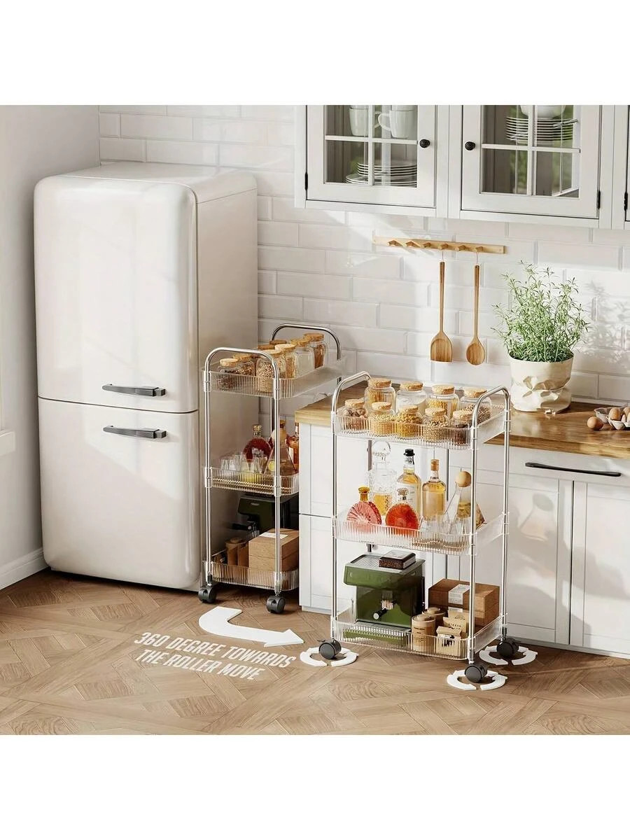 3 4-Tier Acrylic Multi-Use Rolling Cart Modern Clear Design Alloy Handle