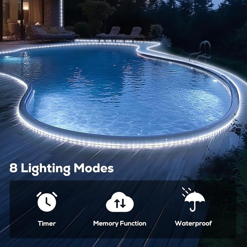 Flexible LED Rope Lights Waterproof Timer 8 Modes Dimmable Indoor Outdoor Decor