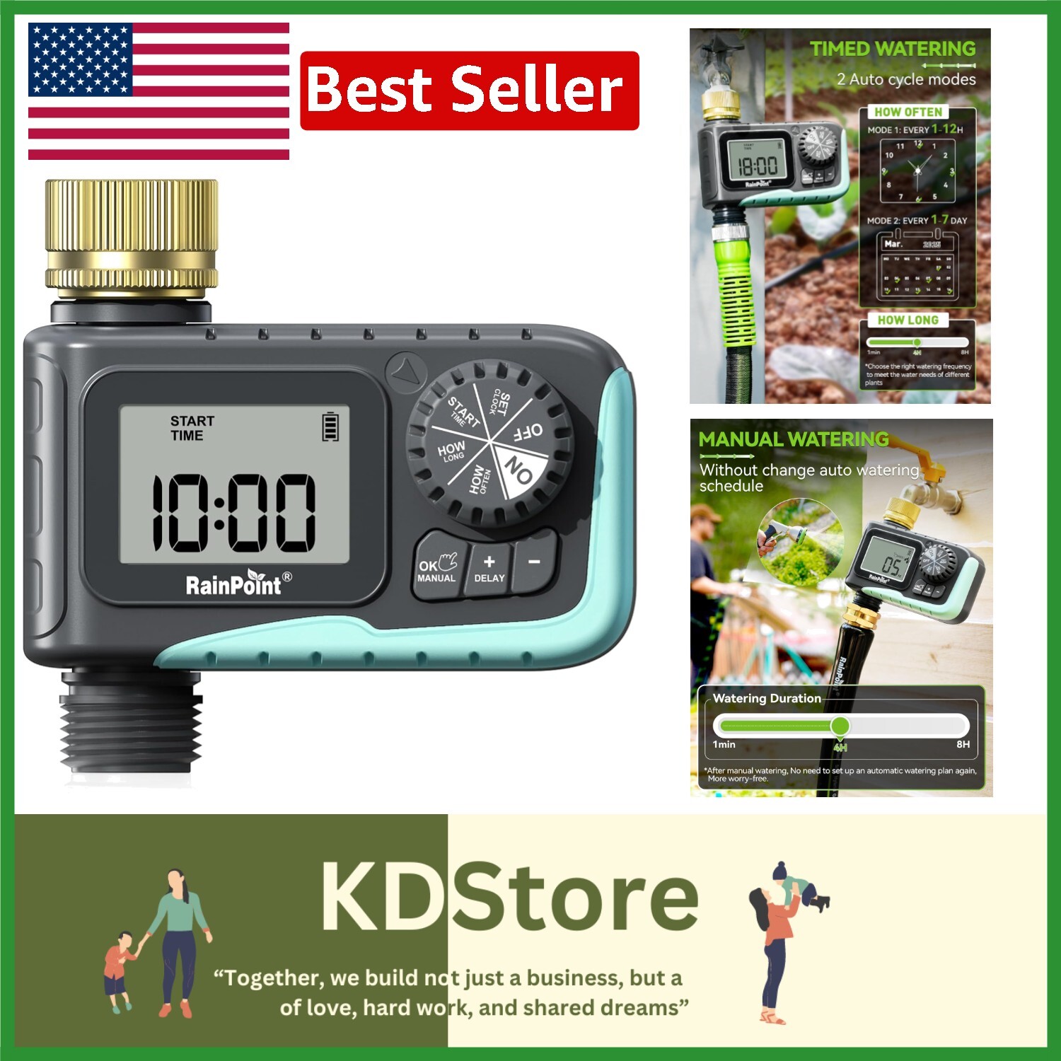 Large LCD Programmable Sprinkler Timer with Brass Inlet for Efficient Irrigation