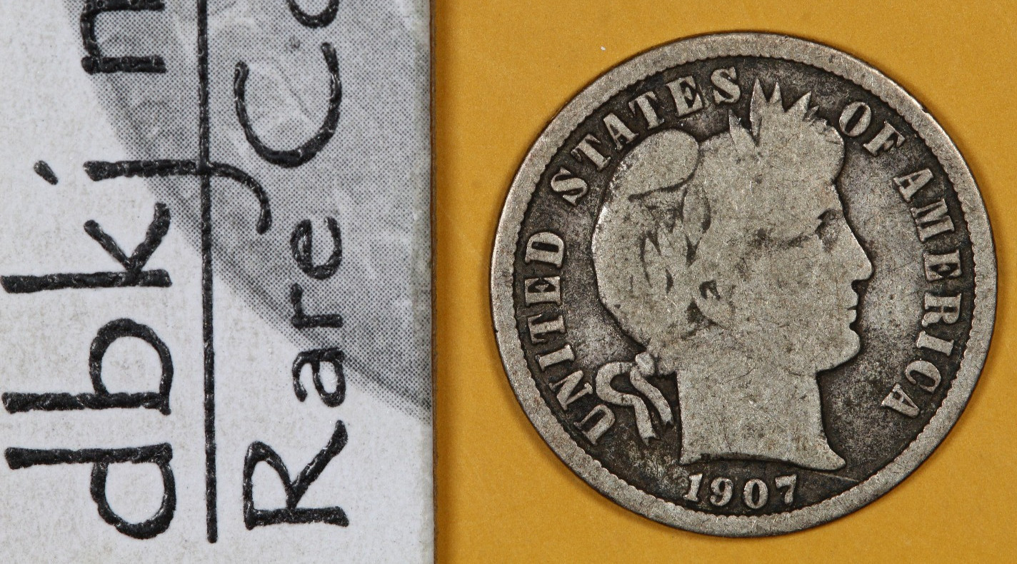 1907 D - Liberty Head "Barber" Silver Dime 10¢ - G - Good dbkjA