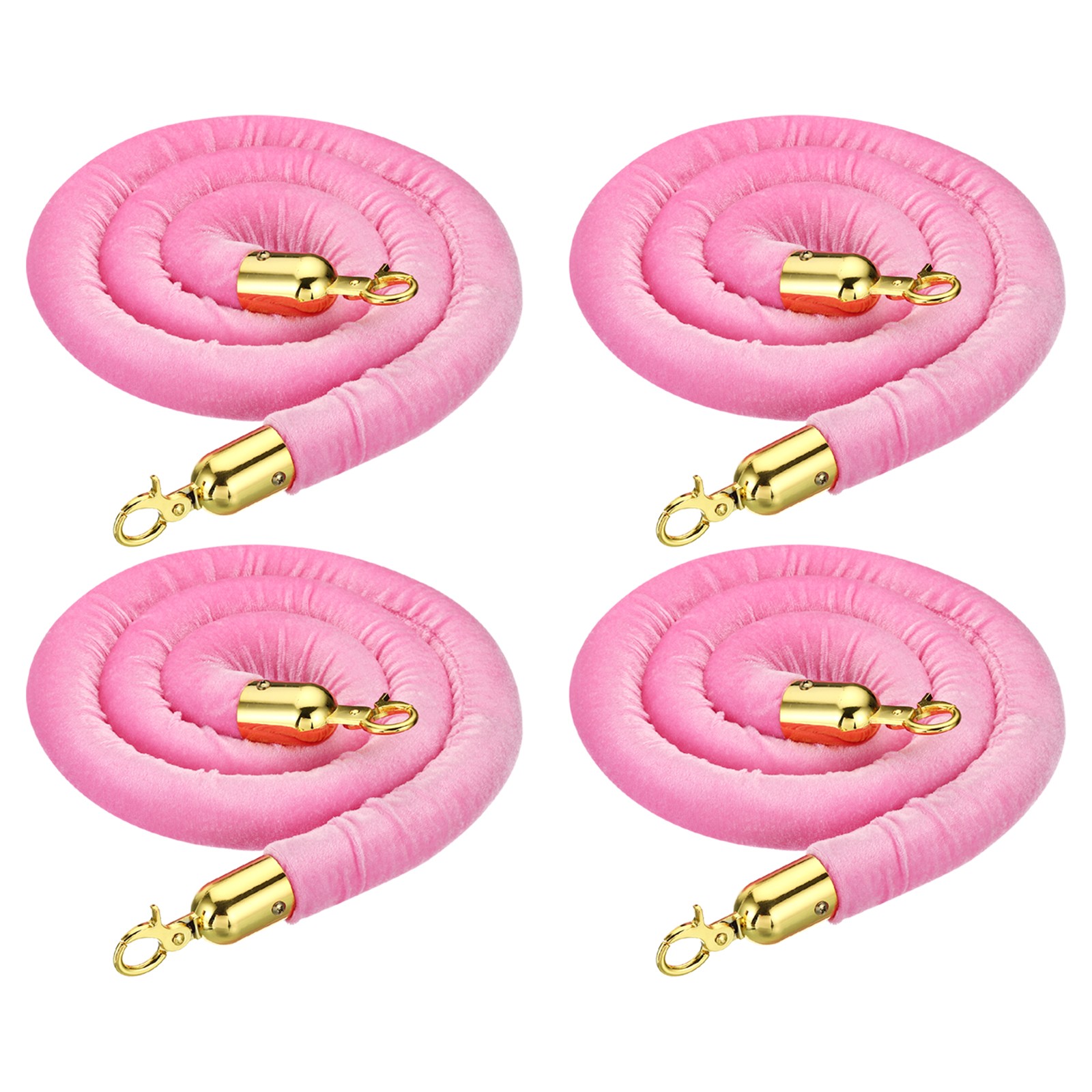 4 Pack 5 Feet Pink Velvet Stanchion Rope Crowd Control Barrier Rope Golden