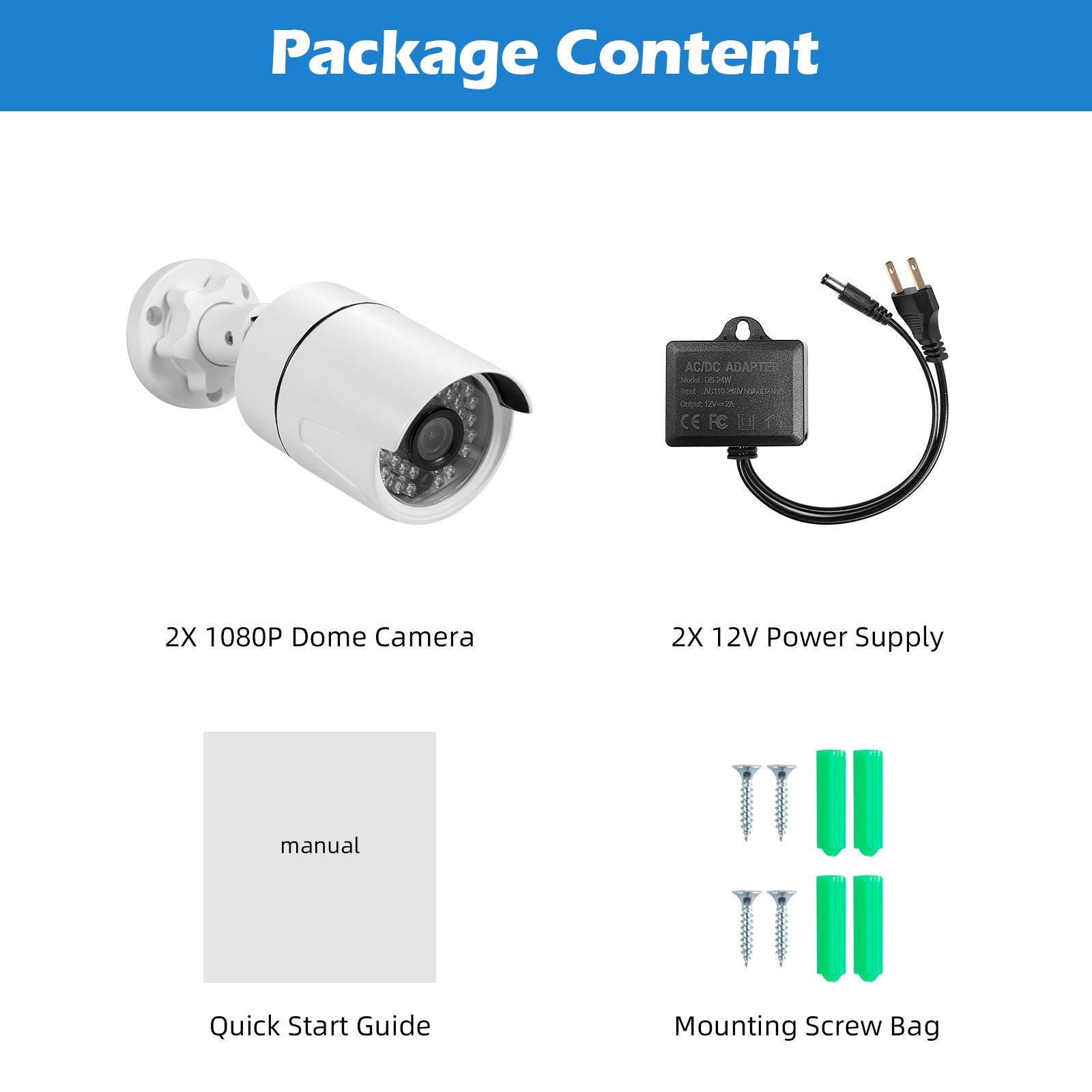 Weatherproof IP66 5MP Security Cameras 2 Pack Outdoor Indoor 24 Hour Protection