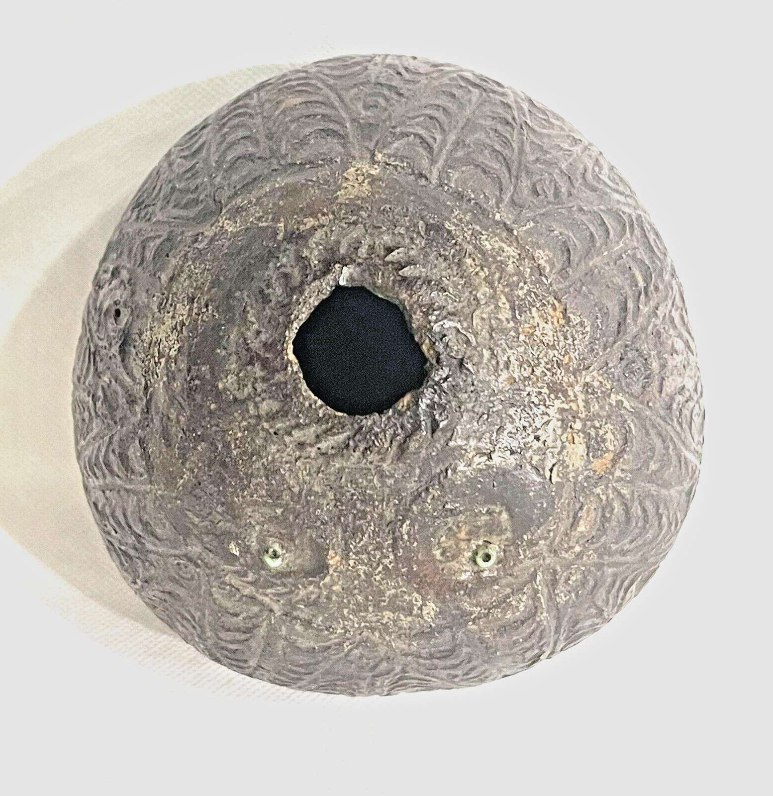 Antique Hand Carved Bugbear Coconut Shell powder flask